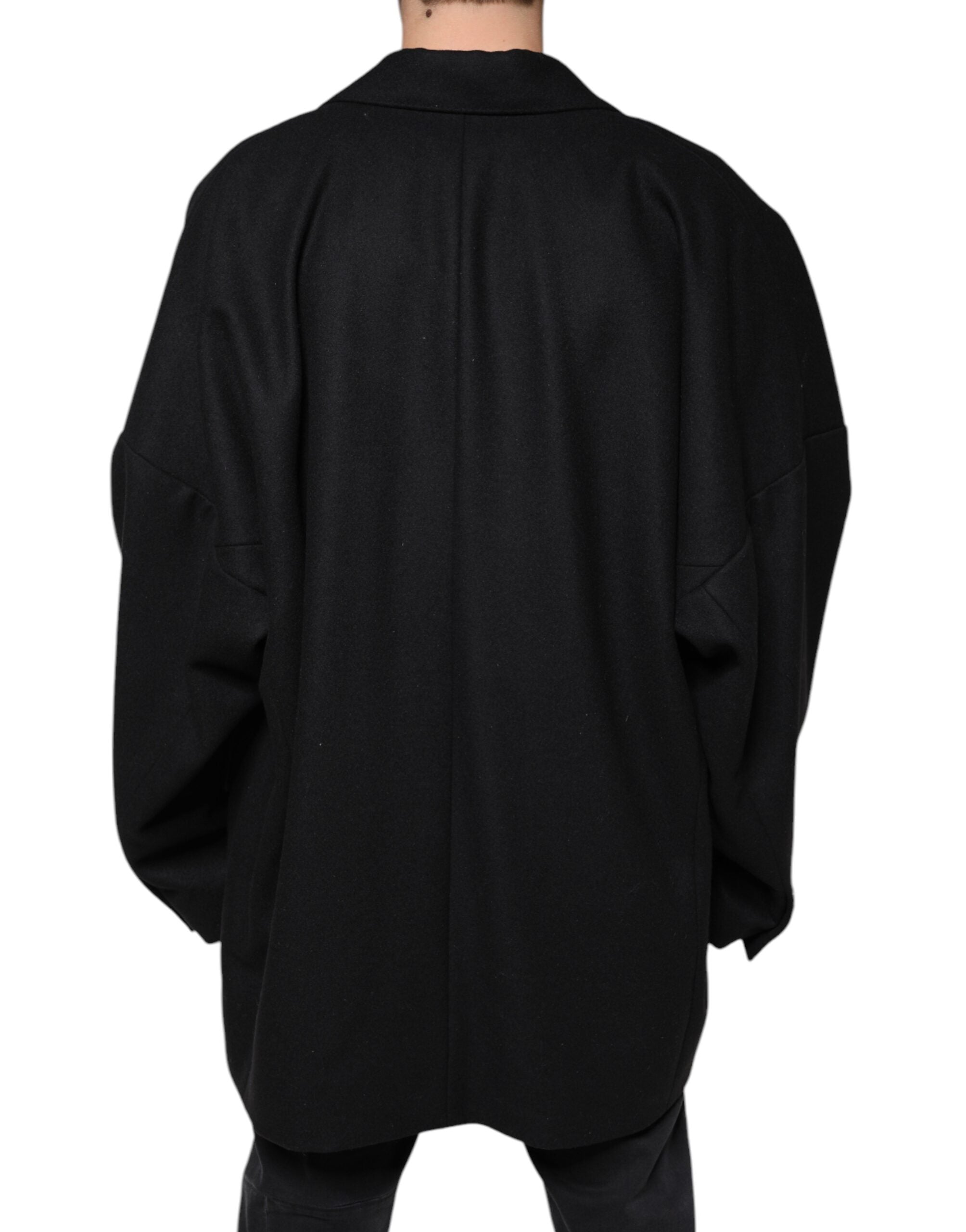 Dolce & Gabbana Black Wool Coat Double Breasted Men's Coat Jacket-4