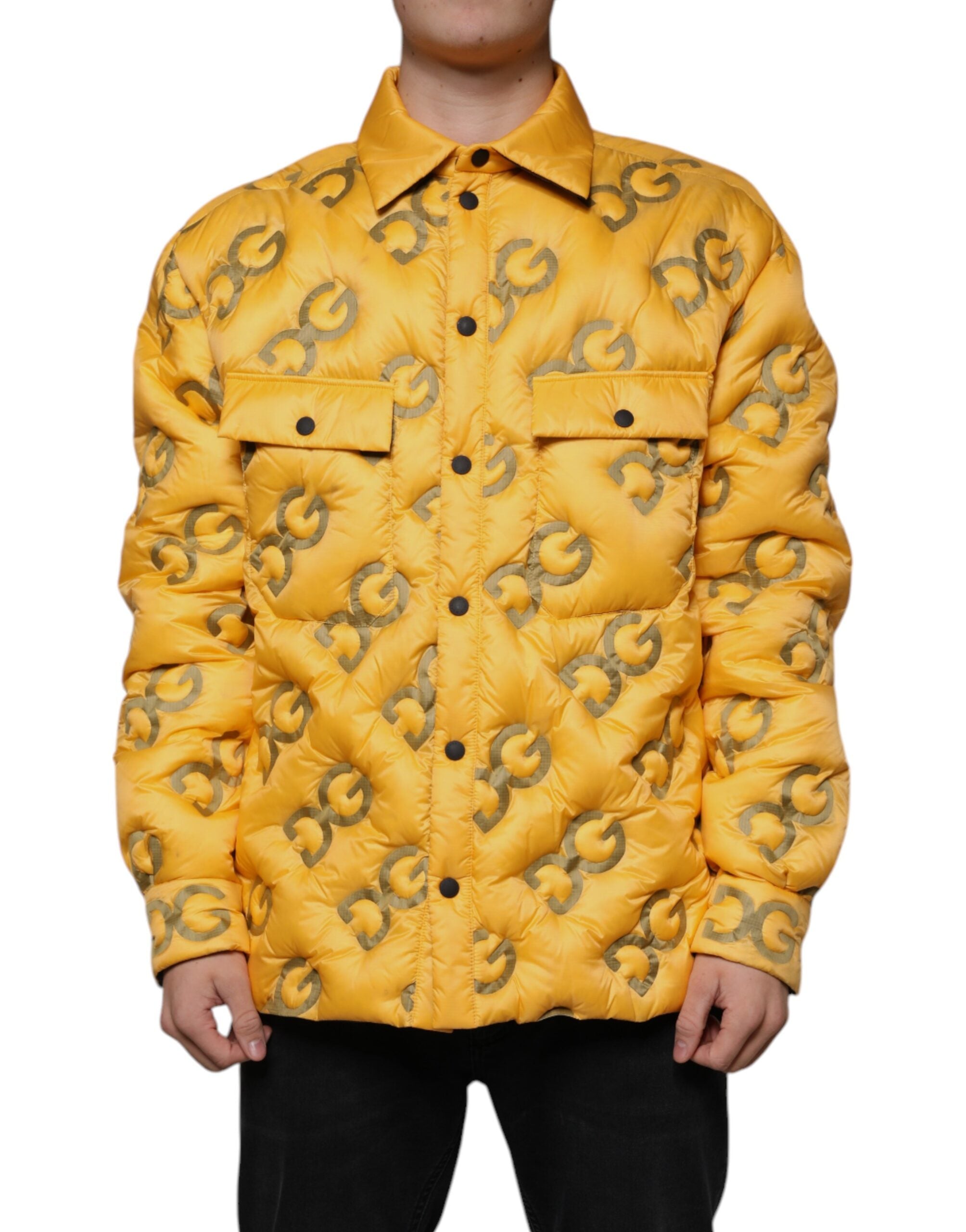 Dolce & Gabbana yellow quilted blouson jacket with logo and buttons