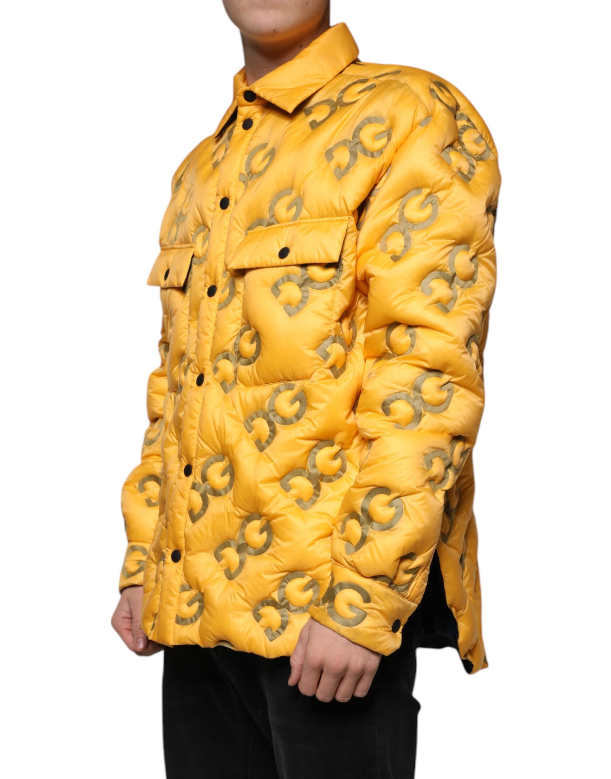 Dolce & Gabbana Gelbe wattierte Blousonjacke mit Logo und Knöpfen-3