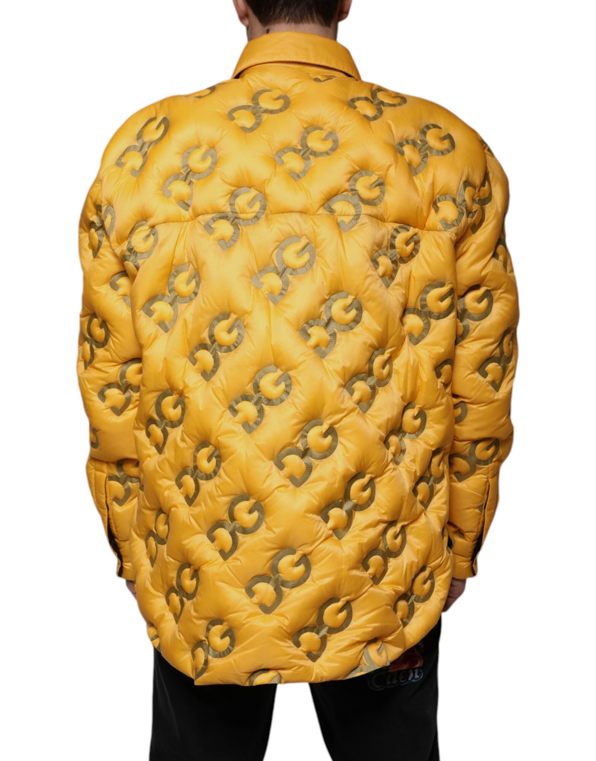 Dolce & Gabbana Gelbe wattierte Blousonjacke mit Logo und Knöpfen-4