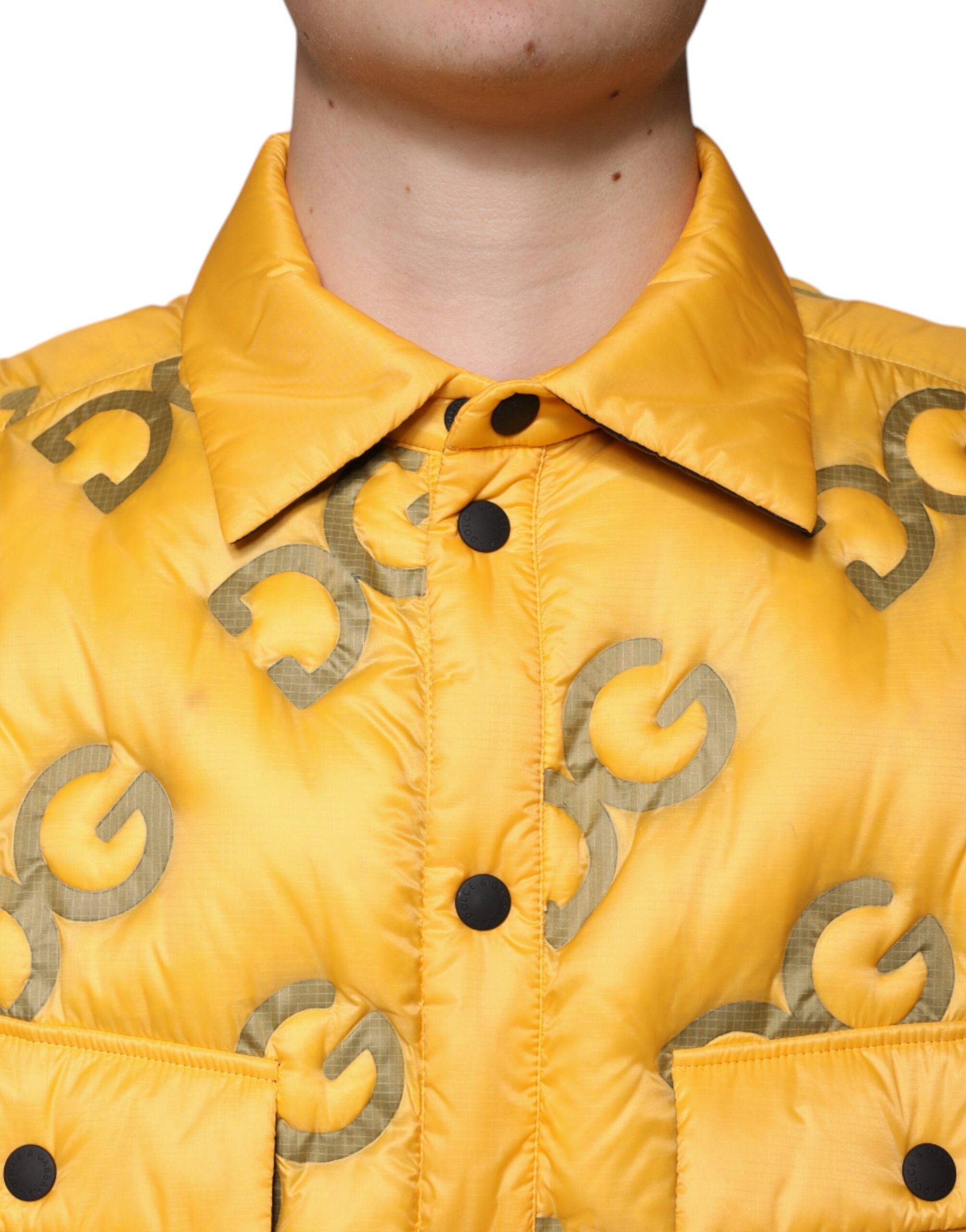 Dolce & Gabbana Gelbe wattierte Blousonjacke mit Logo und Knöpfen-5