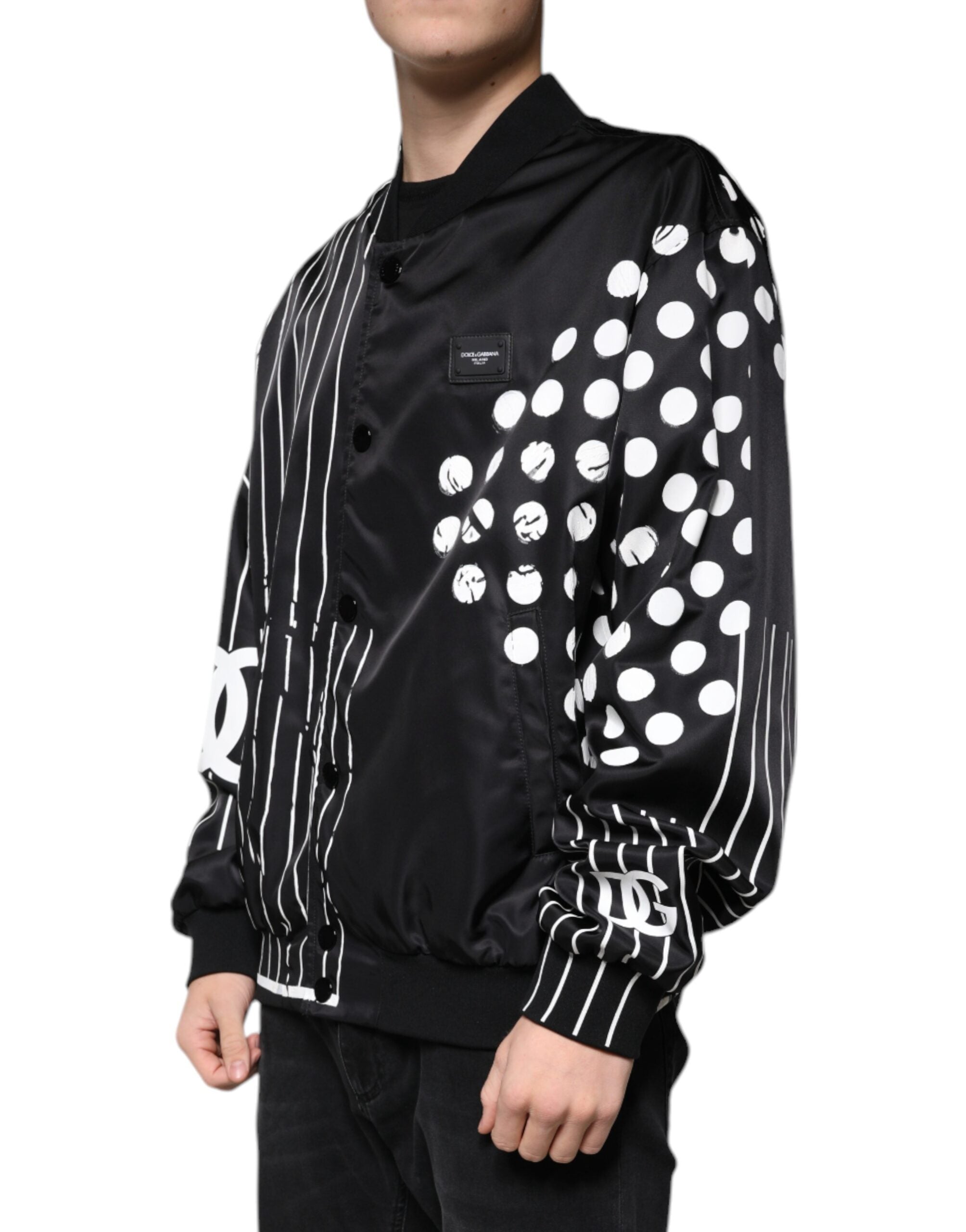 Dolce & Gabbana Black nylon bomber jacket with polka dot stripes-3