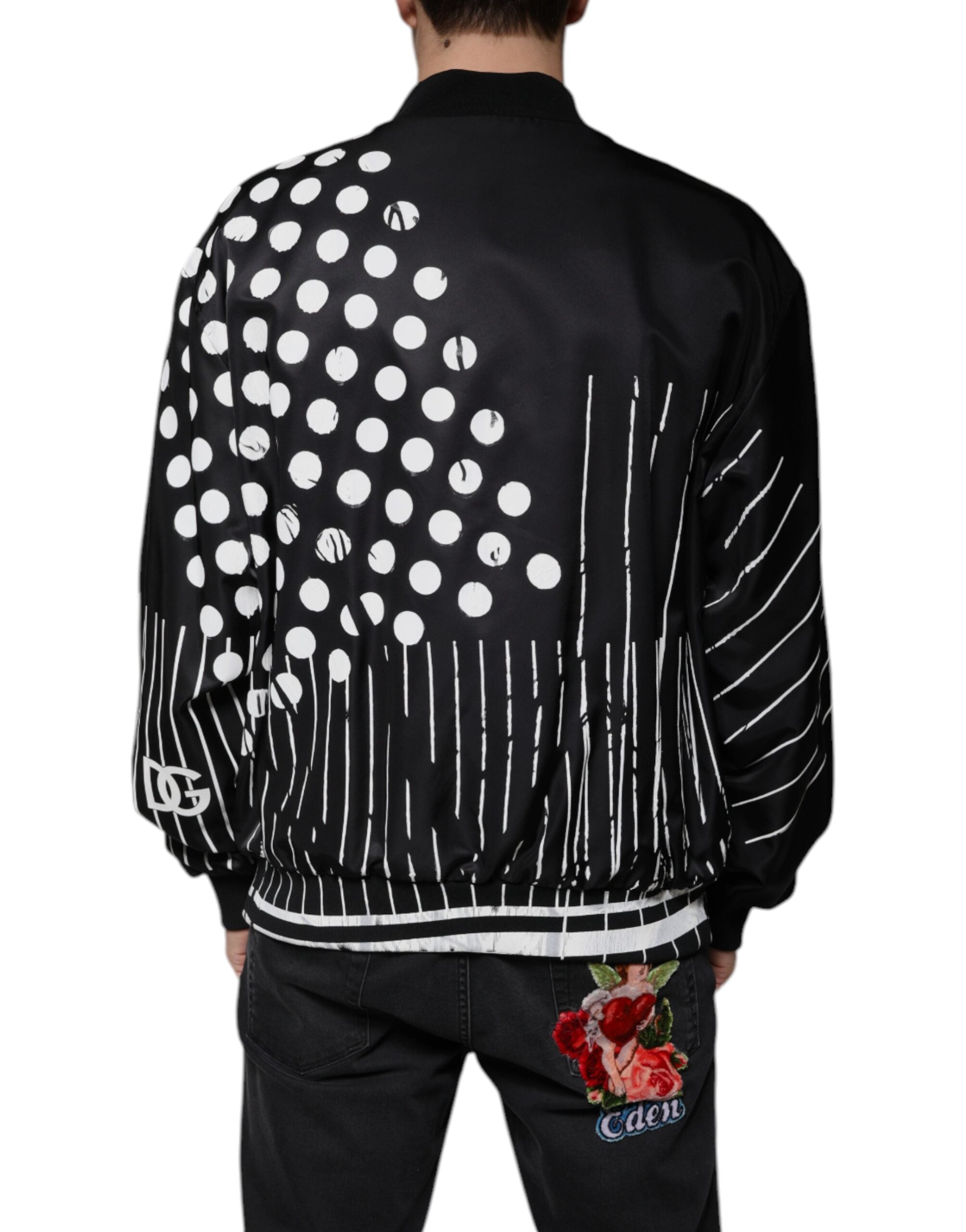 Dolce & Gabbana Black nylon bomber jacket with polka dot stripes-4