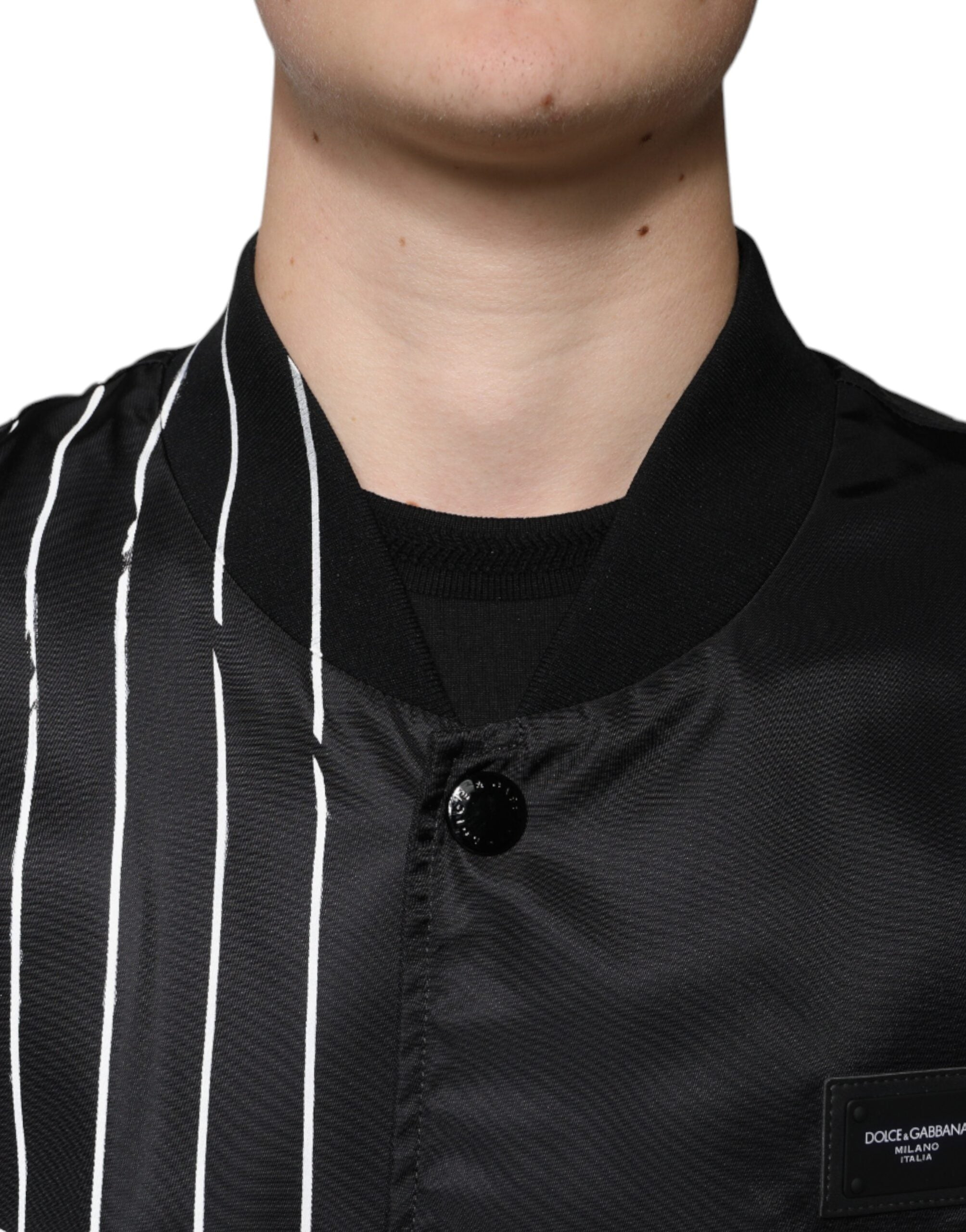 Dolce & Gabbana Black nylon bomber jacket with polka dot stripes-5
