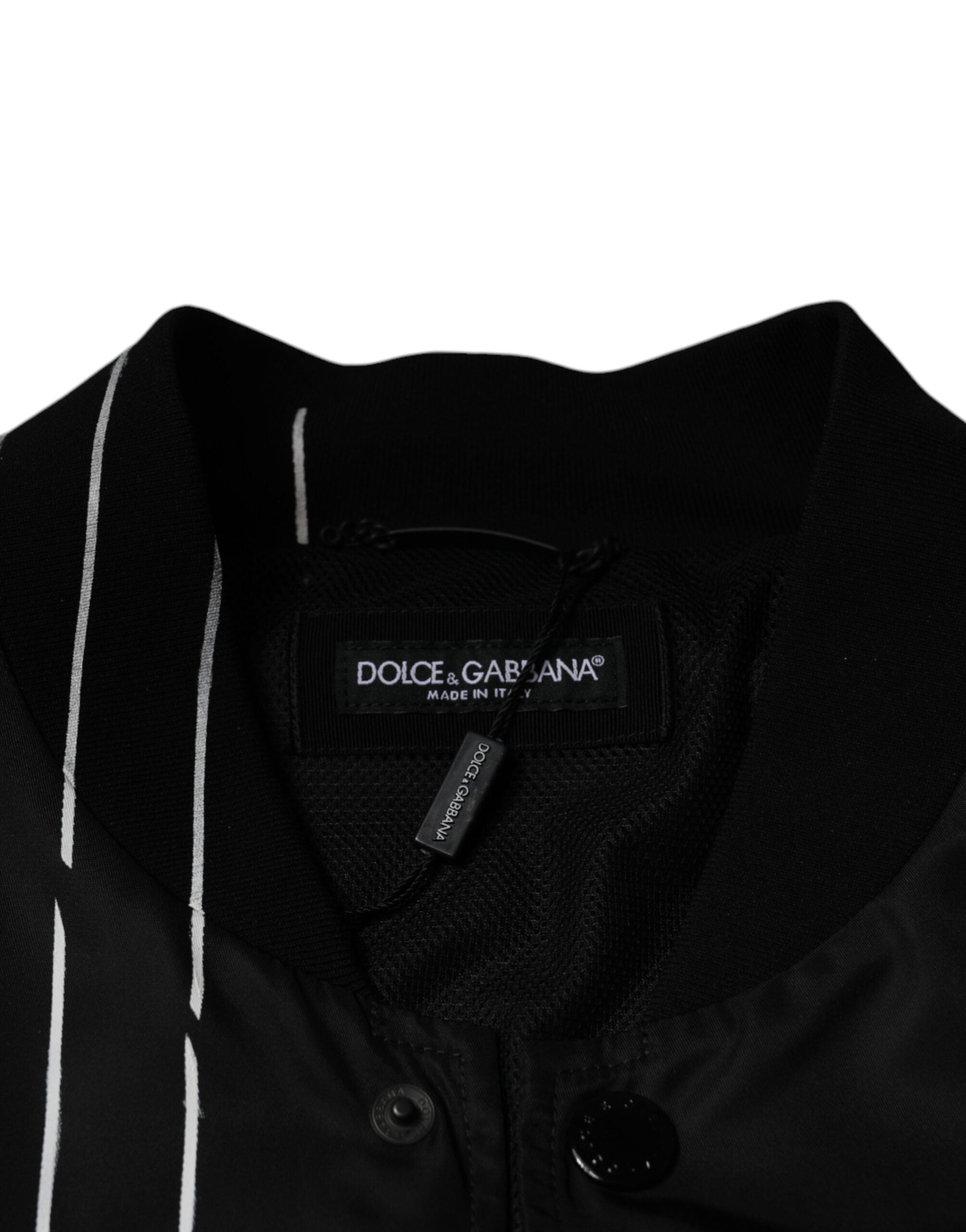Dolce & Gabbana Black nylon bomber jacket with polka dot stripes-7