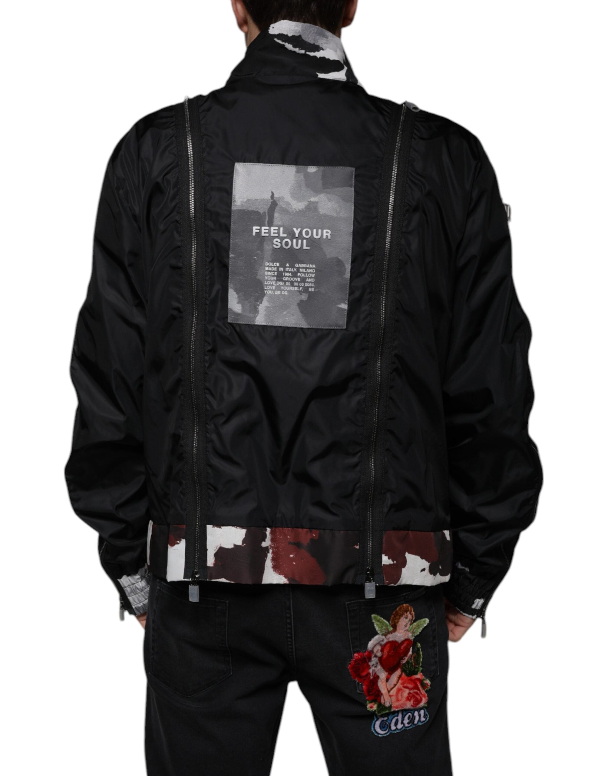 Chaqueta bomber de nailon negra con cremallera completa de Dolce & Gabbana para hombre-4