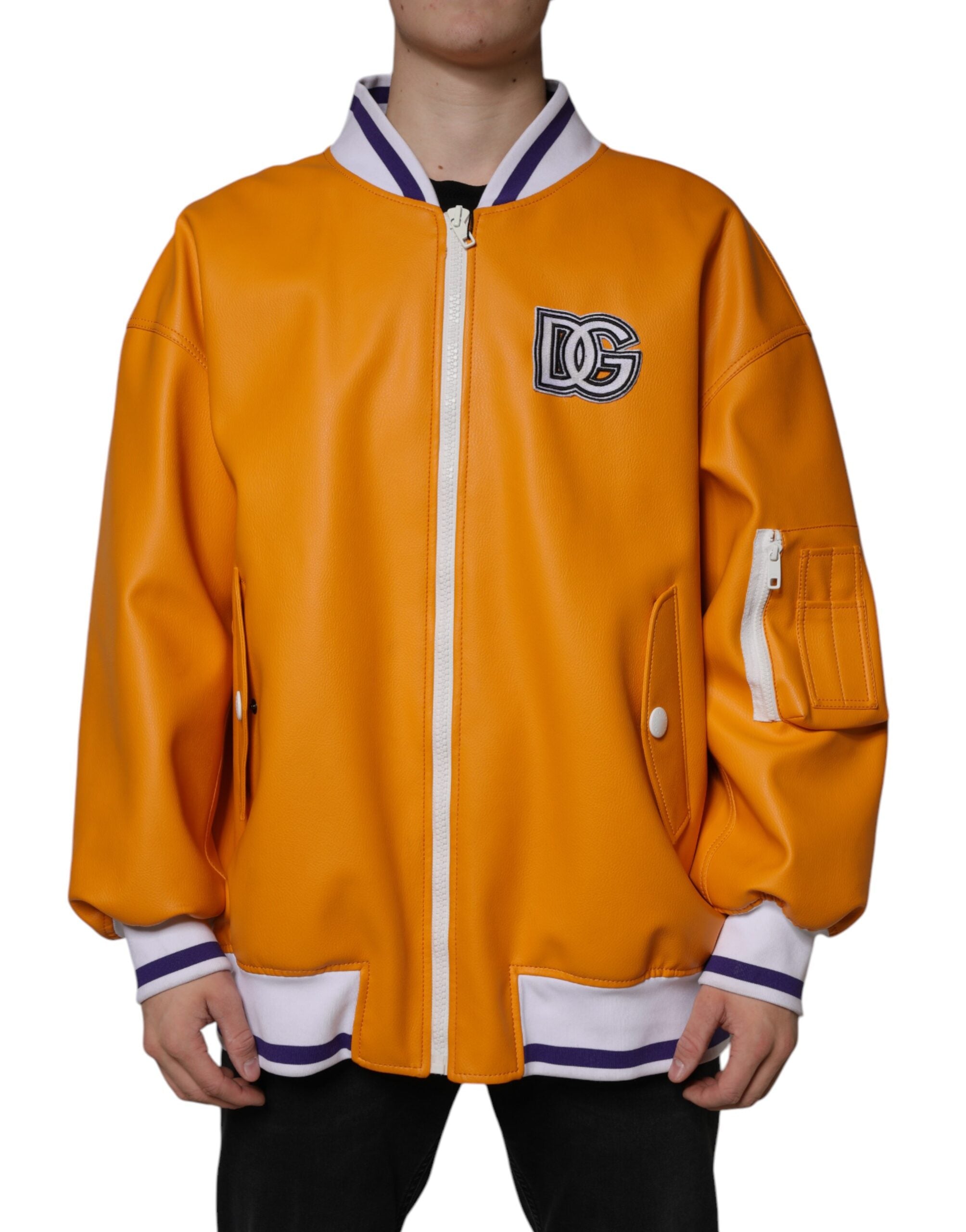 Dolce & Gabbana orange and white jersey bomber jacket with full-length zipper-2