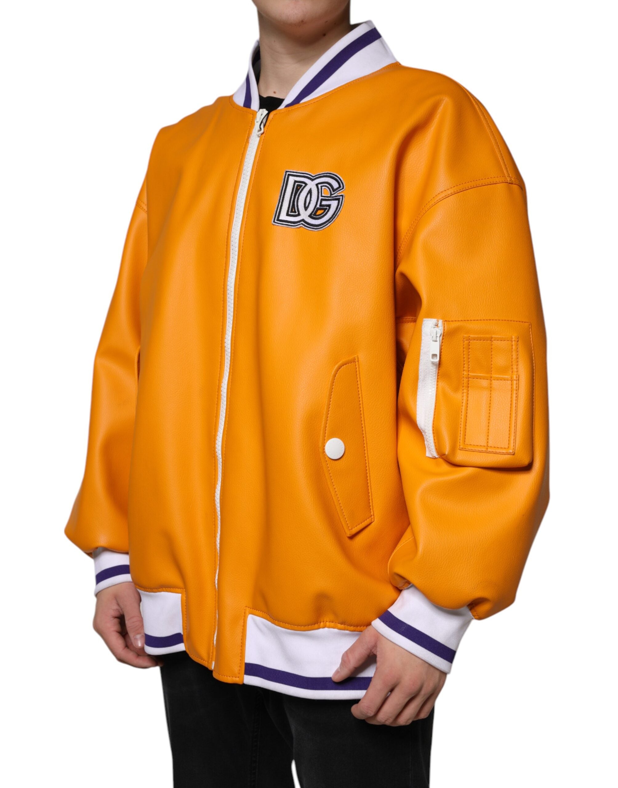 Dolce & Gabbana orange and white jersey bomber jacket with full-length zipper-3