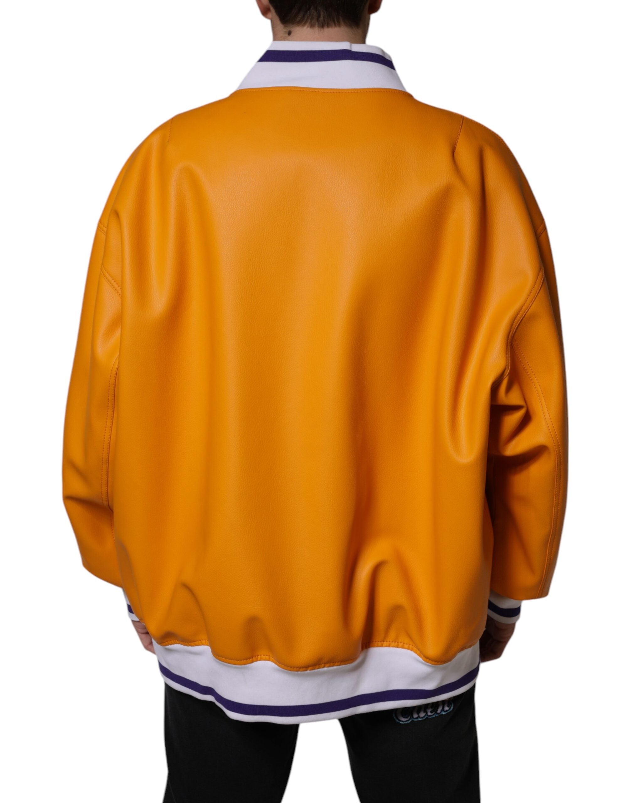 Dolce & Gabbana orange and white jersey bomber jacket with full-length zipper-4