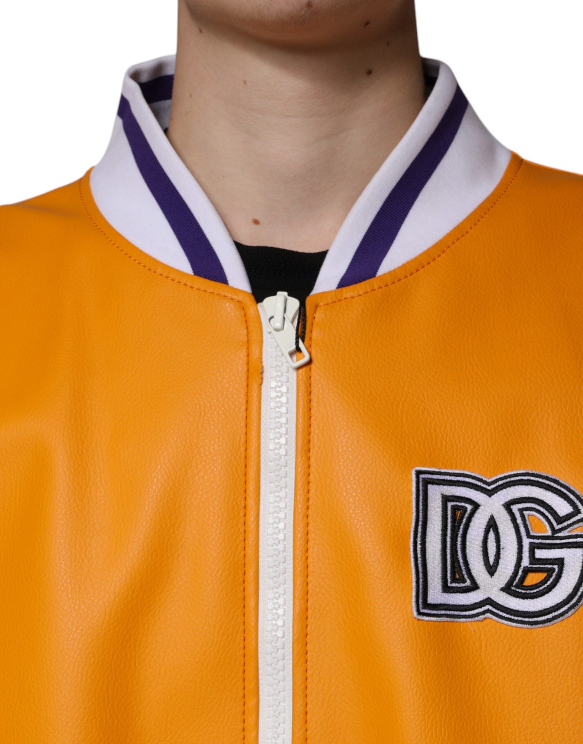Dolce & Gabbana orange and white jersey bomber jacket with full-length zipper-5