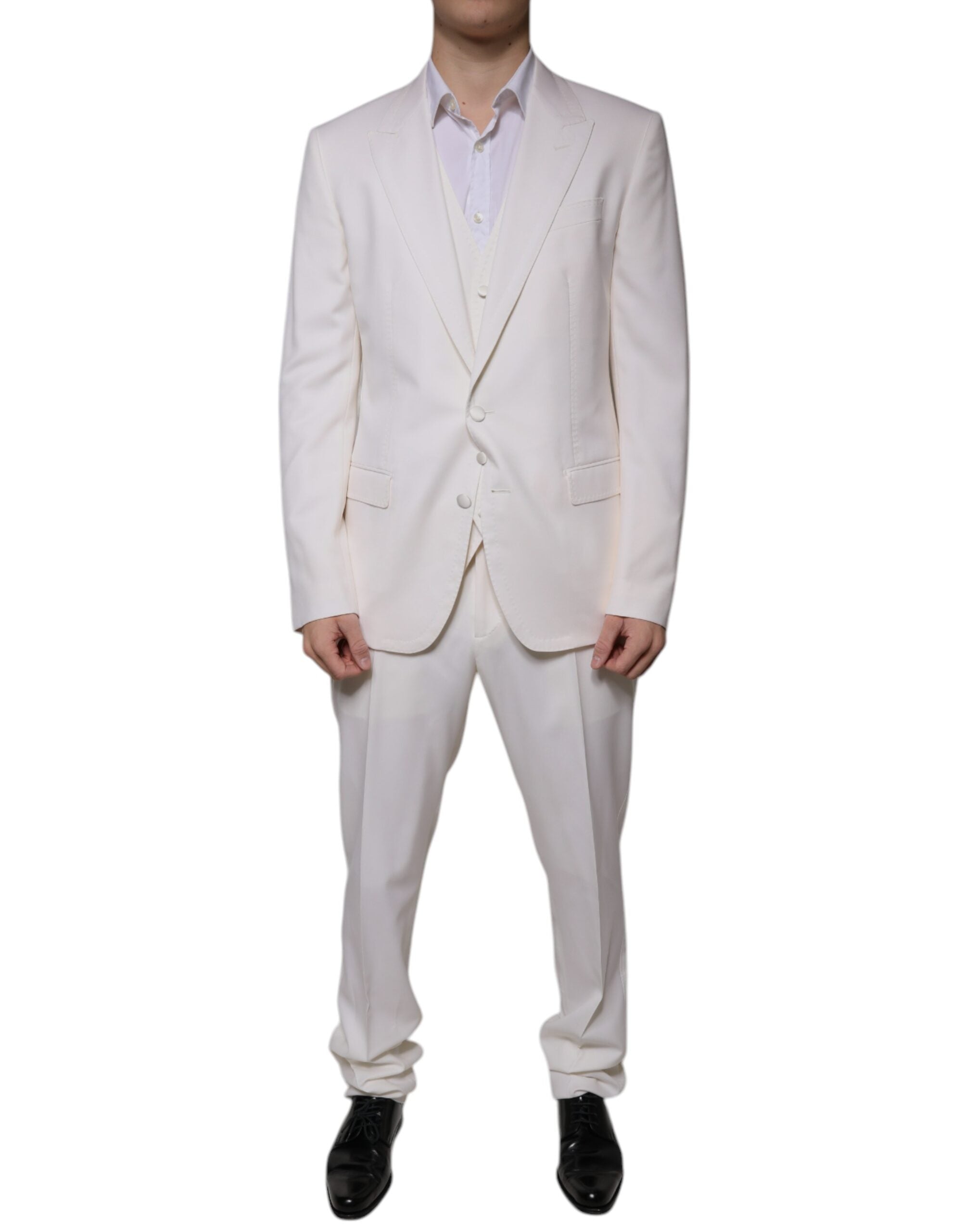 Traje Dolce & Gabbana blanco de corte entallado en lana y seda, 3 piezas, formal-2