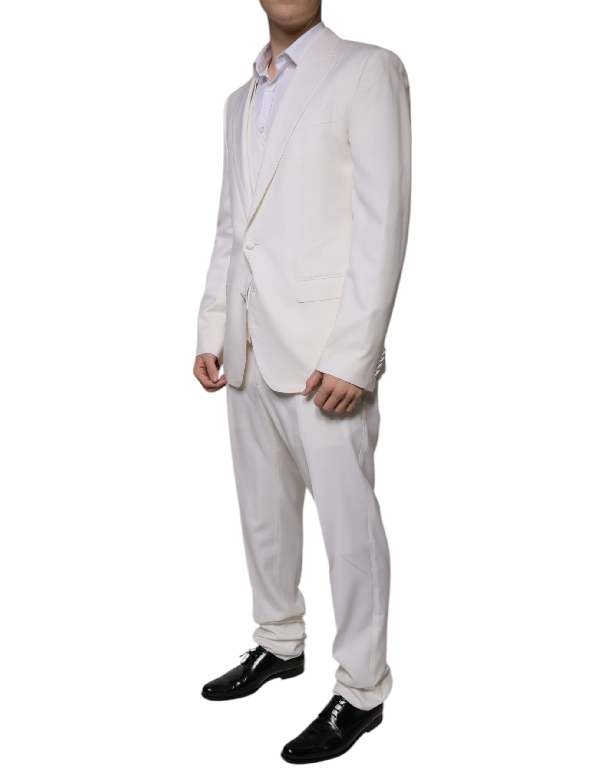 Traje Dolce & Gabbana blanco de corte entallado en lana y seda, 3 piezas, formal-3