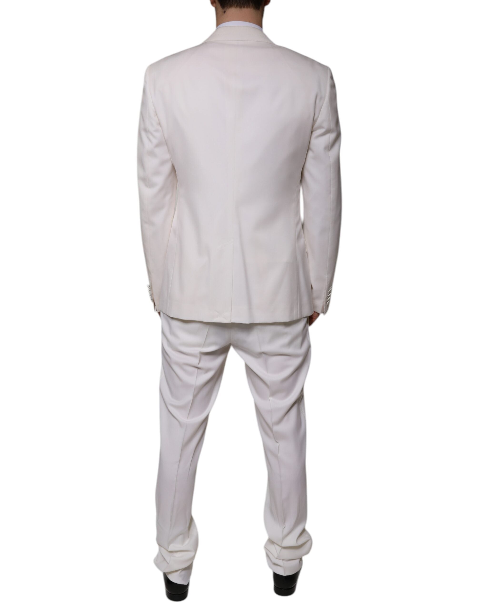Traje Dolce & Gabbana blanco de corte entallado en lana y seda, 3 piezas, formal-4