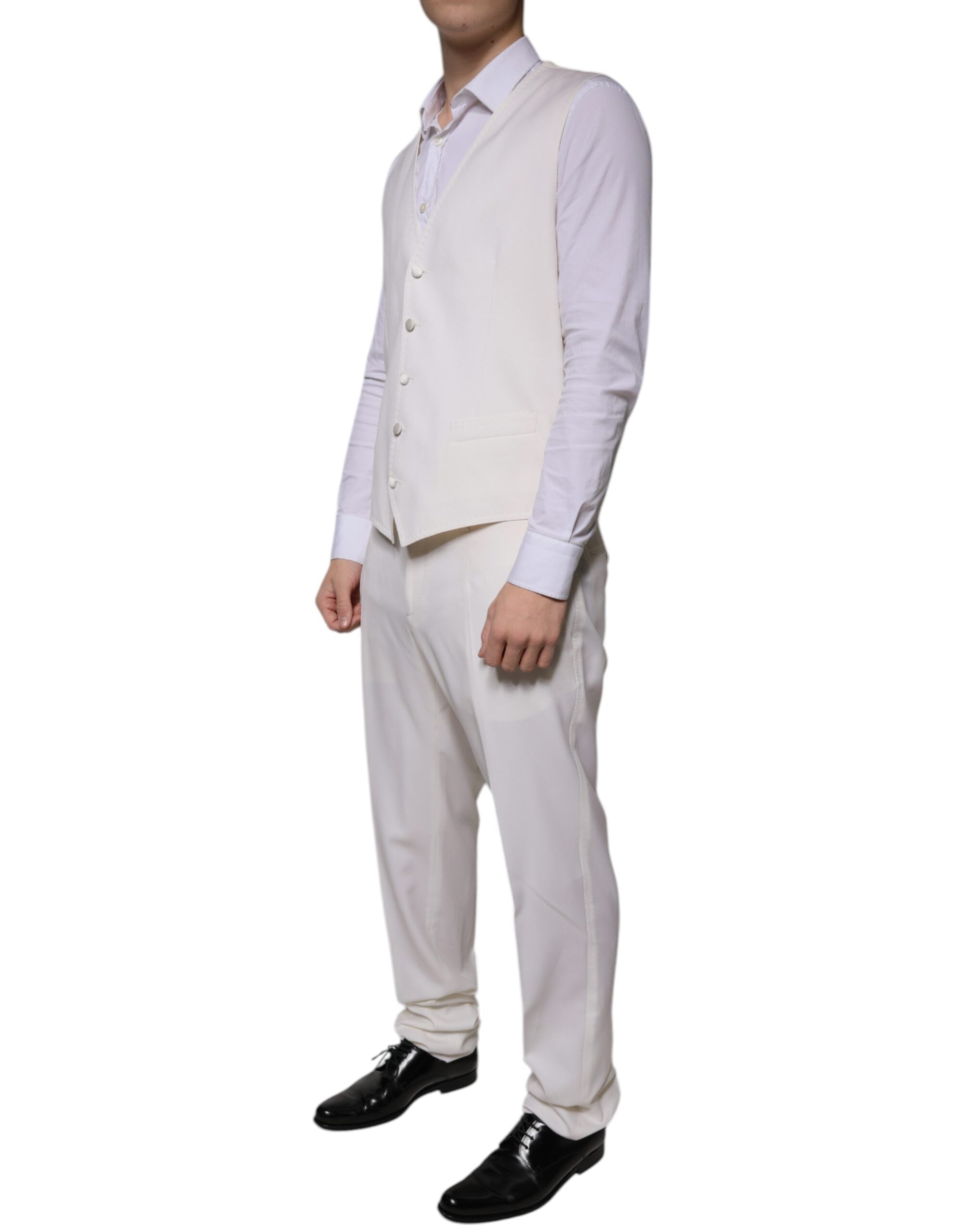 Traje Dolce & Gabbana blanco de corte entallado en lana y seda, 3 piezas, formal-7