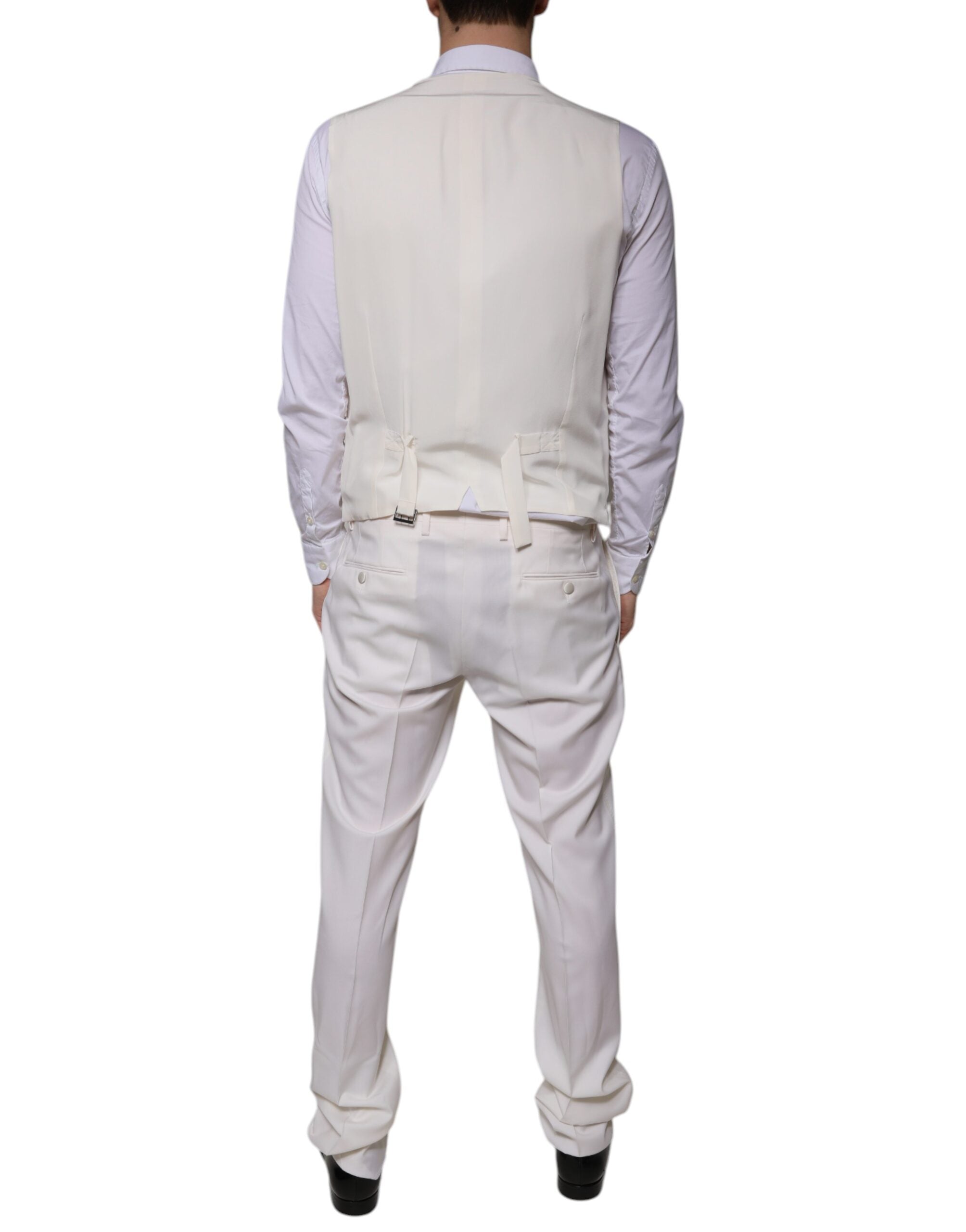 Traje Dolce & Gabbana blanco de corte entallado en lana y seda, 3 piezas, formal-8
