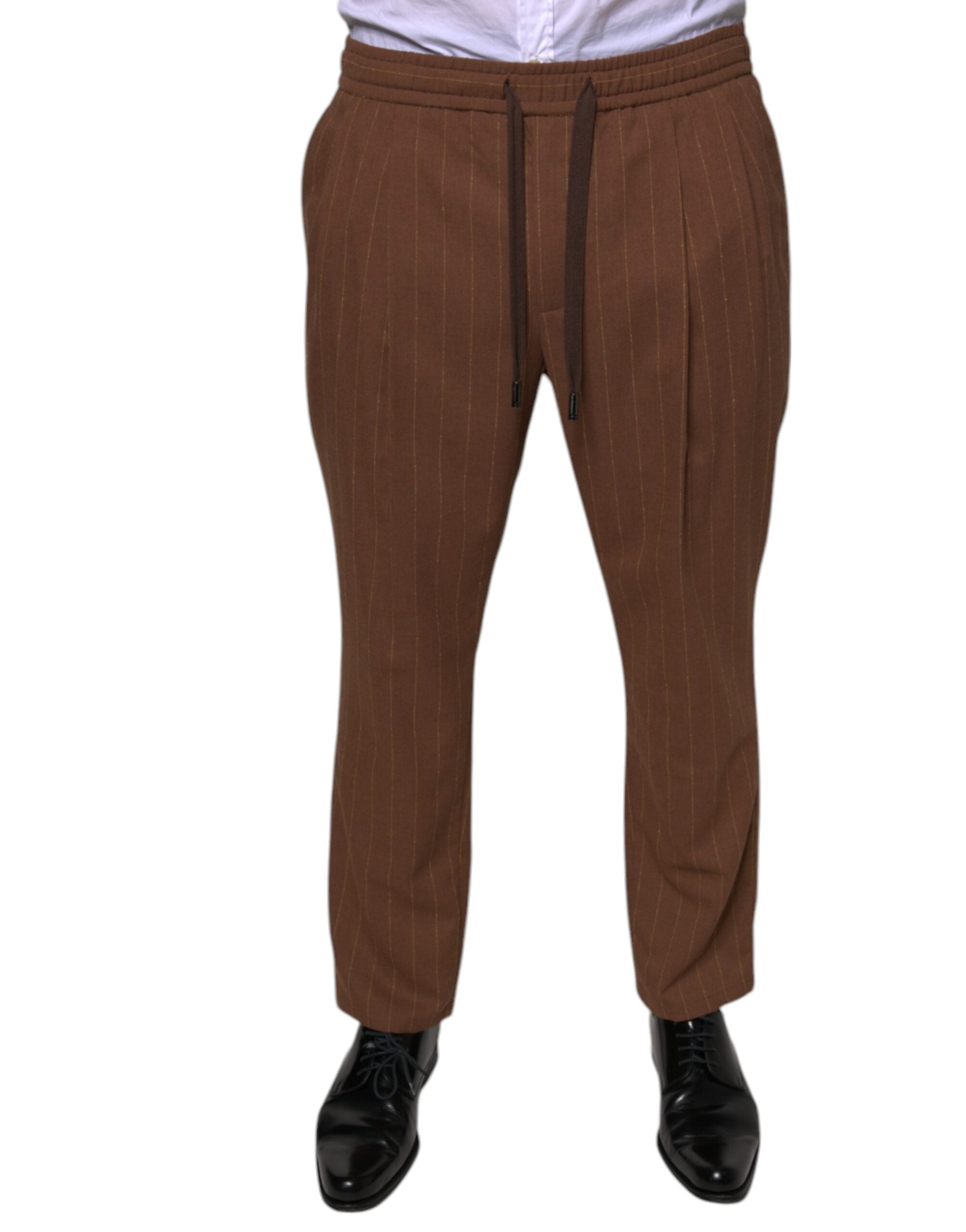 Dolce & Gabbana Brown Striped Skinny Men's Suit Trousers-1