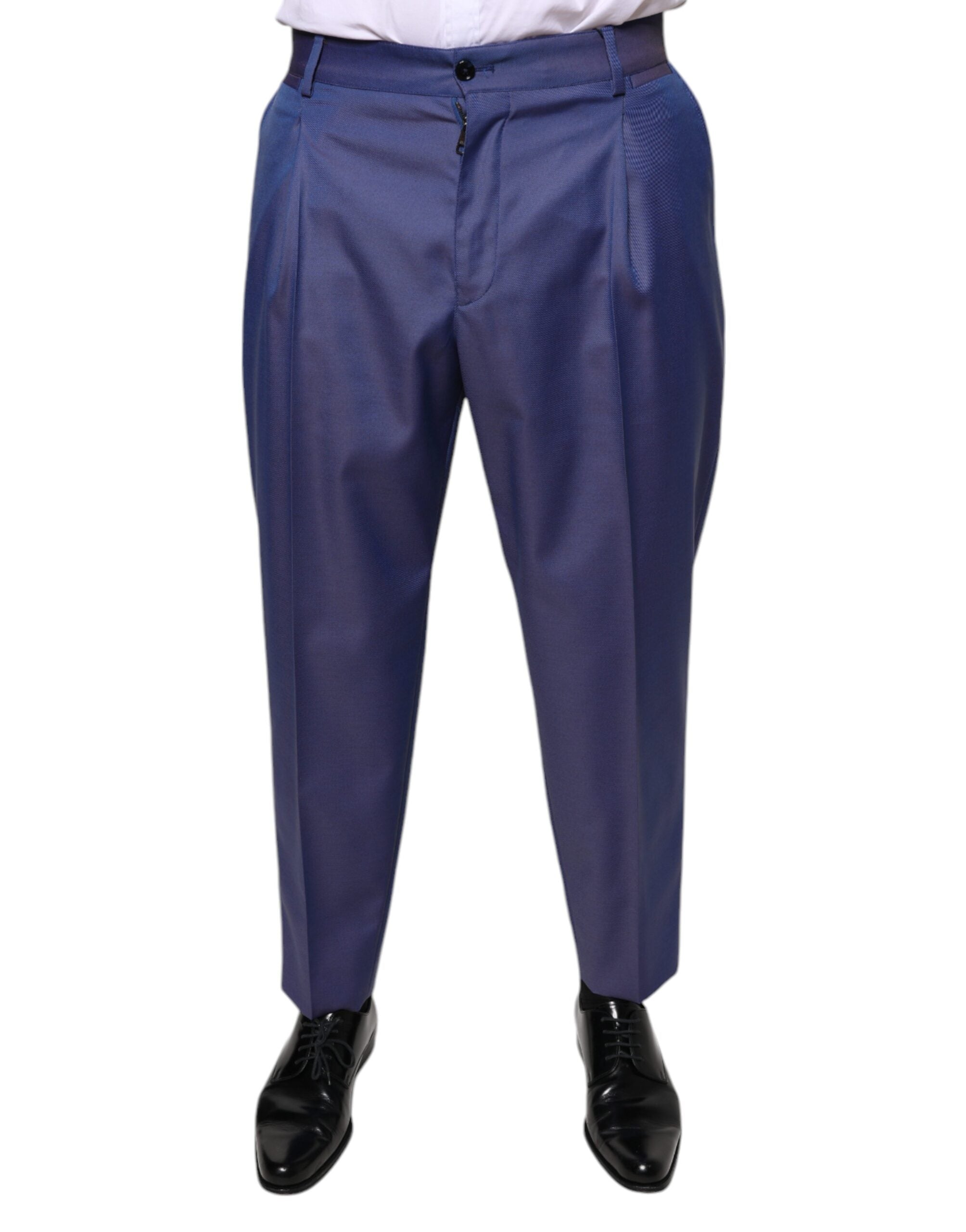 Pantalones de traje formal cónicos azules de lana de Dolce & Gabbana-1