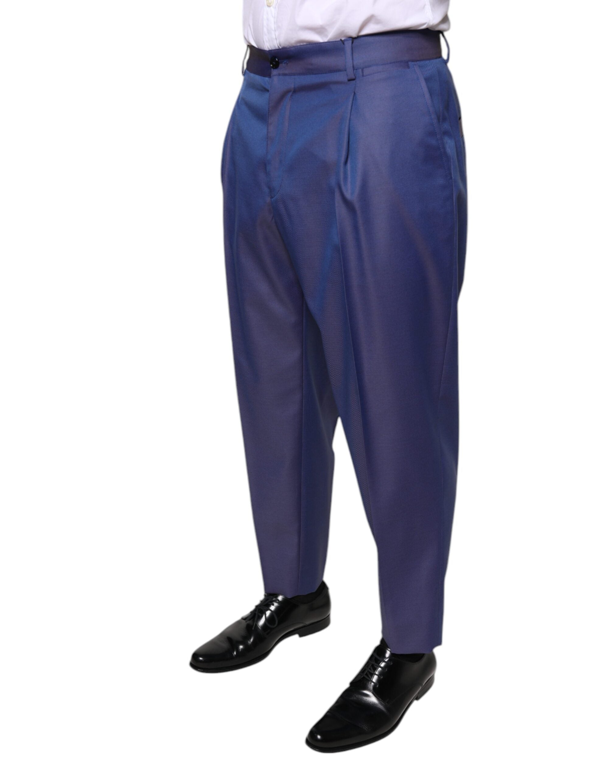 Pantalones de traje formal cónicos azules de lana de Dolce & Gabbana-3