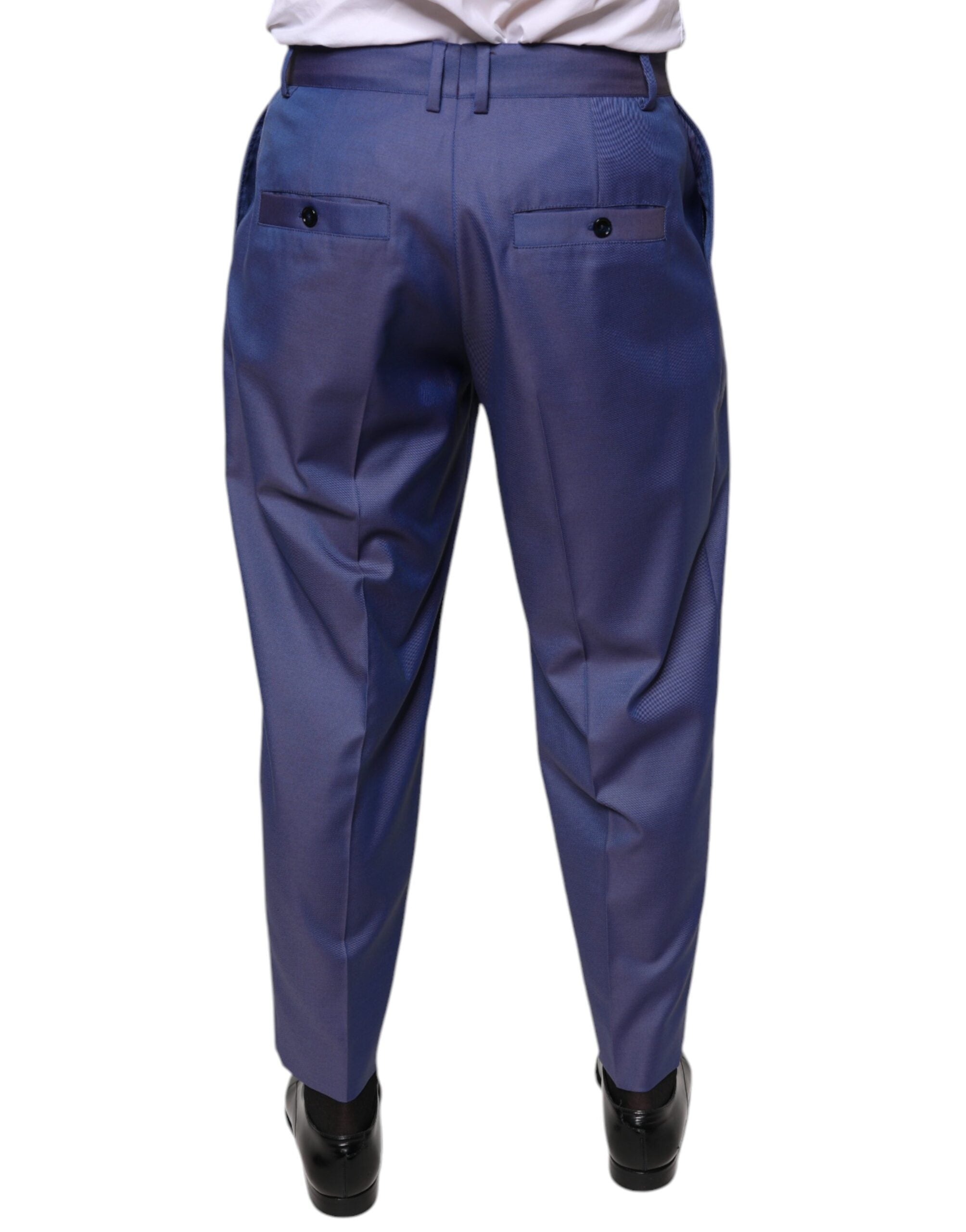 Pantalones de traje formal cónicos azules de lana de Dolce & Gabbana-4
