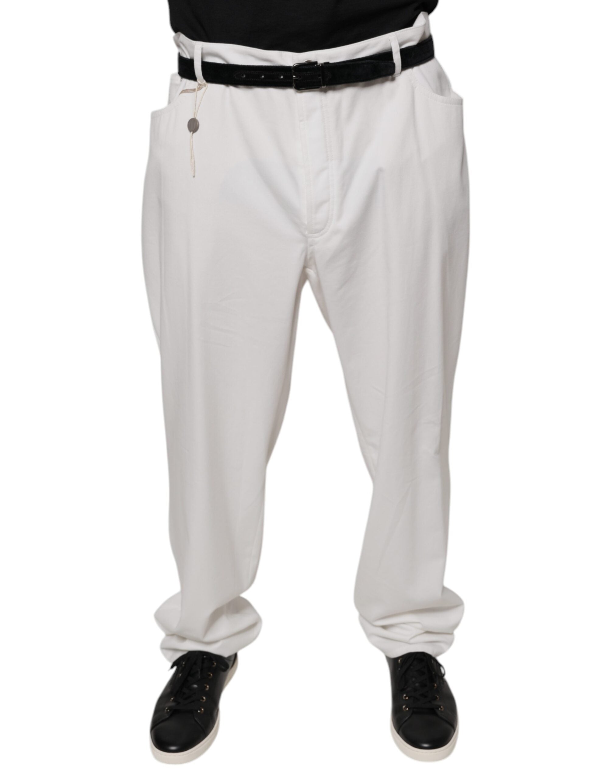 Brunello Cucinelli White Cotton Men's Dress Tapered Trousers-1