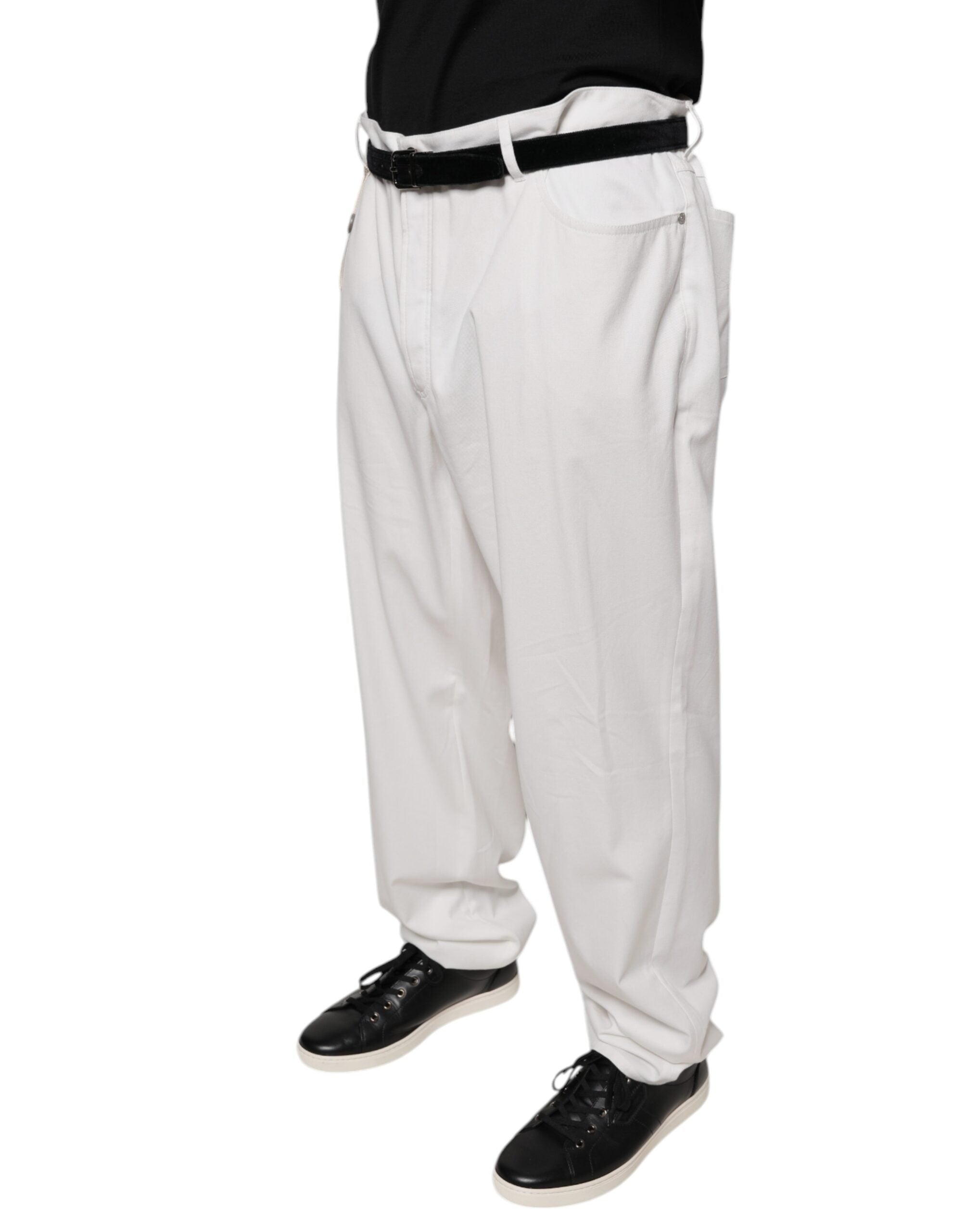 Brunello Cucinelli White Cotton Men's Dress Tapered Trousers-3
