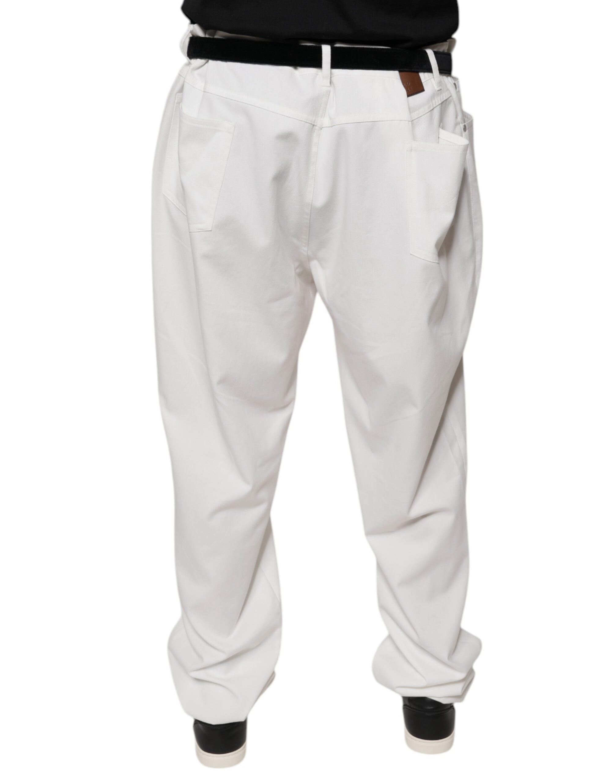Brunello Cucinelli White Cotton Men's Dress Tapered Trousers-4