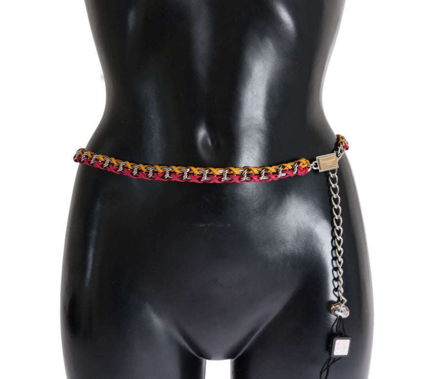 Dolce & Gabbana Rot Gelb Leder Kristall Gürtel-1