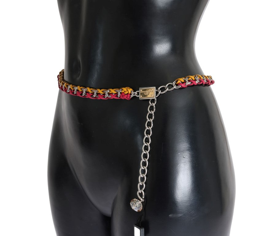 Dolce & Gabbana Rot Gelb Leder Kristall Gürtel-2