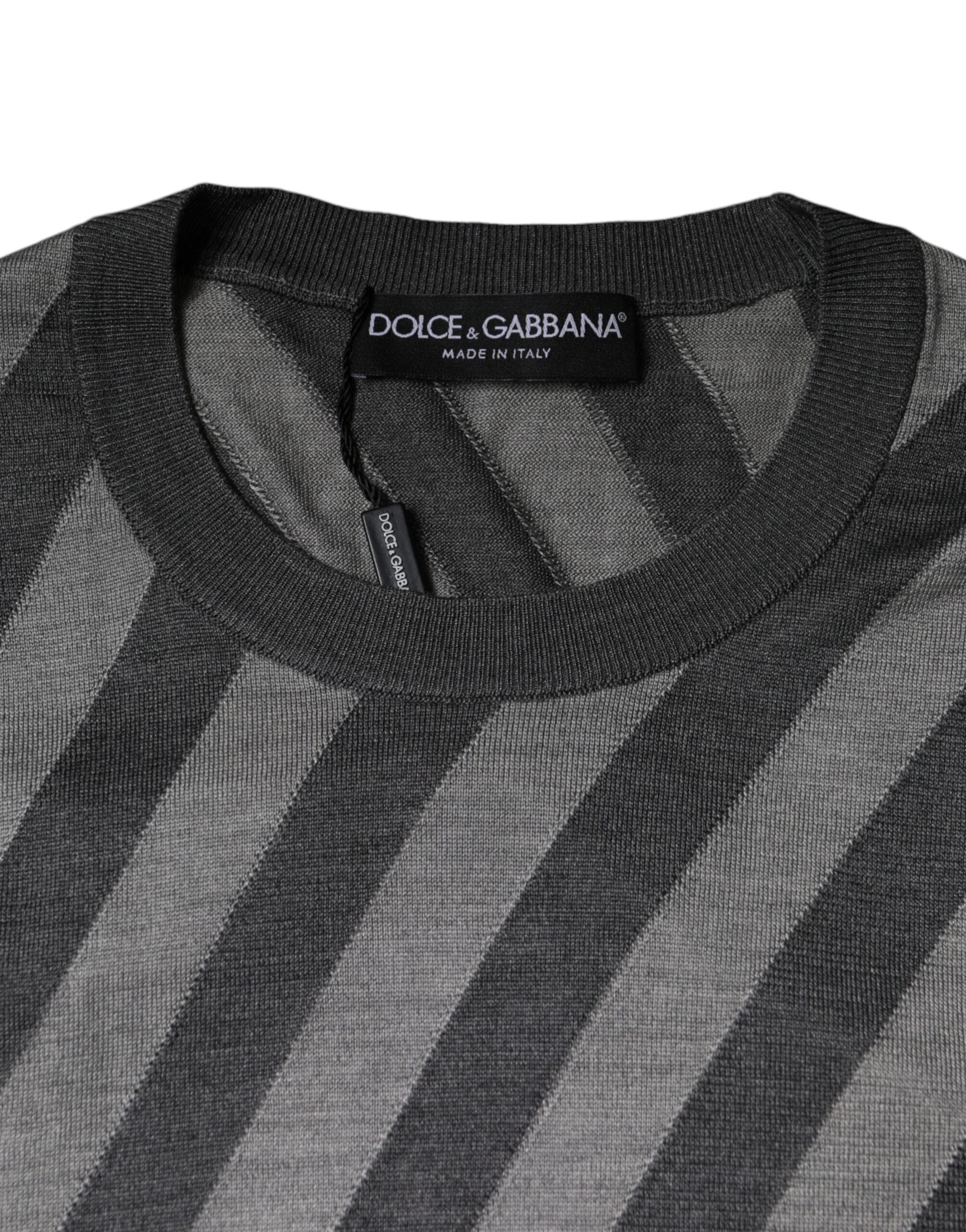 Suéter de cuello redondo y manga larga a rayas grises de Dolce & Gabbana-6