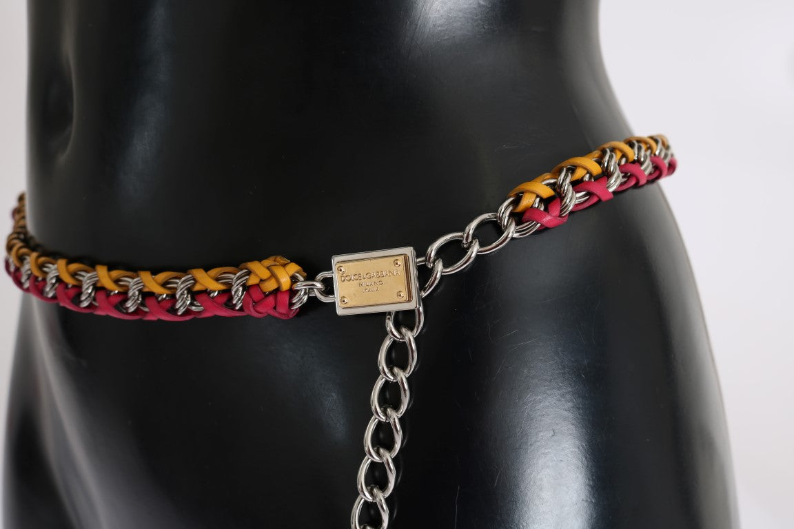 Dolce & Gabbana Rot Gelb Leder Kristall Gürtel-4