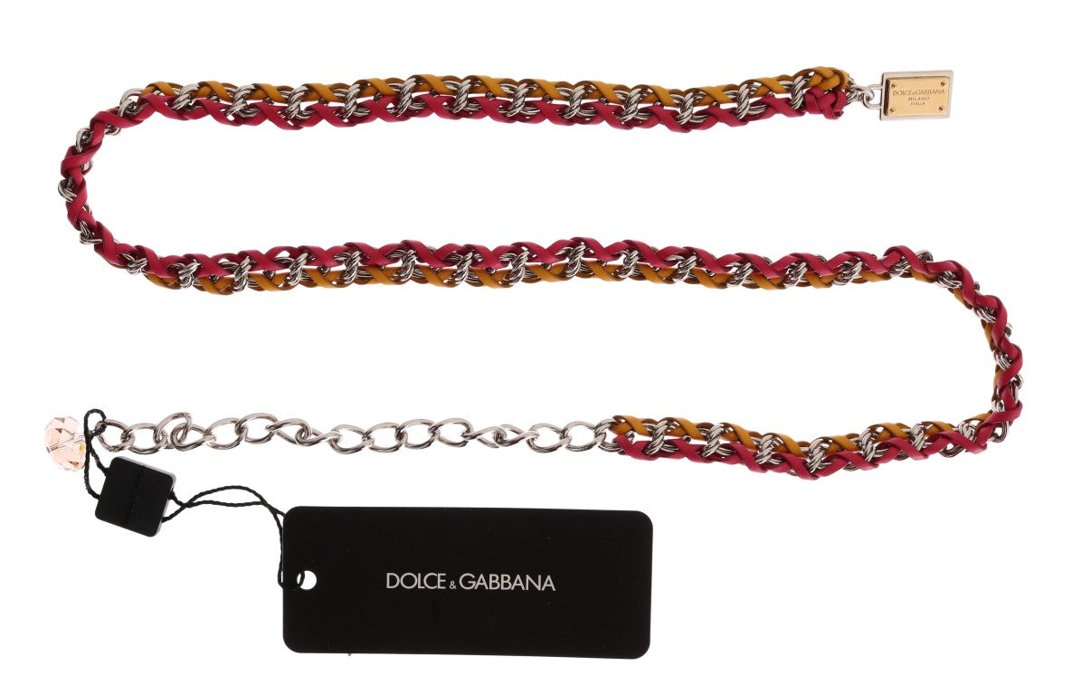 Dolce & Gabbana Rot Gelb Leder Kristall Gürtel-5