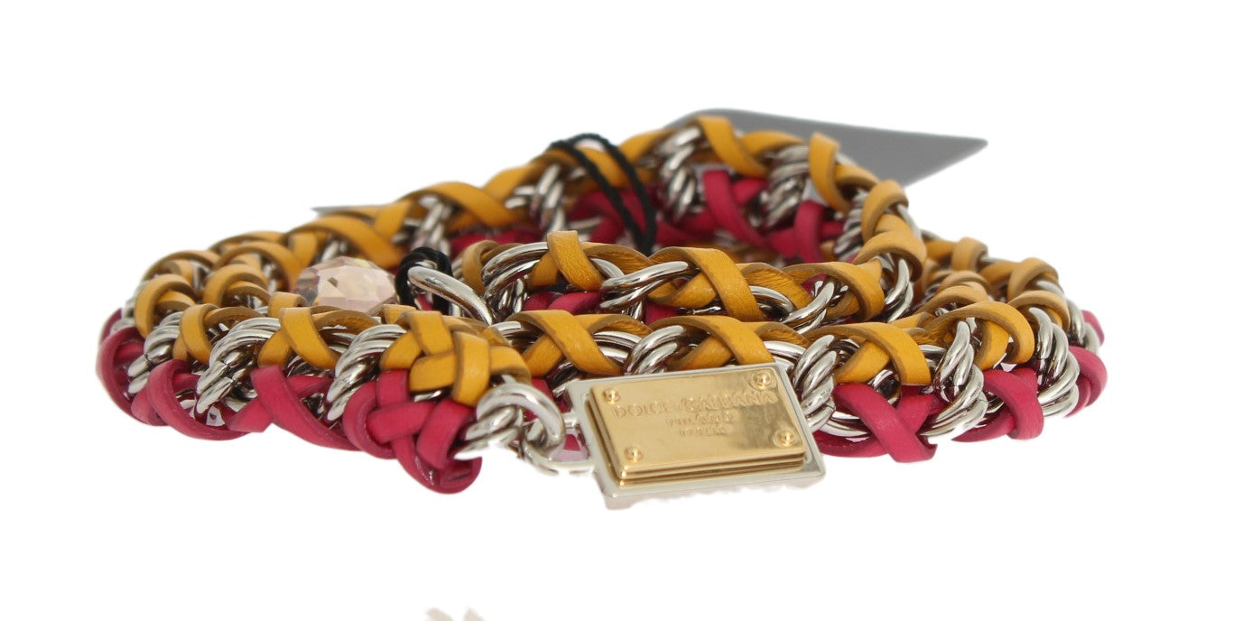 Dolce & Gabbana Rot Gelb Leder Kristall Gürtel-6