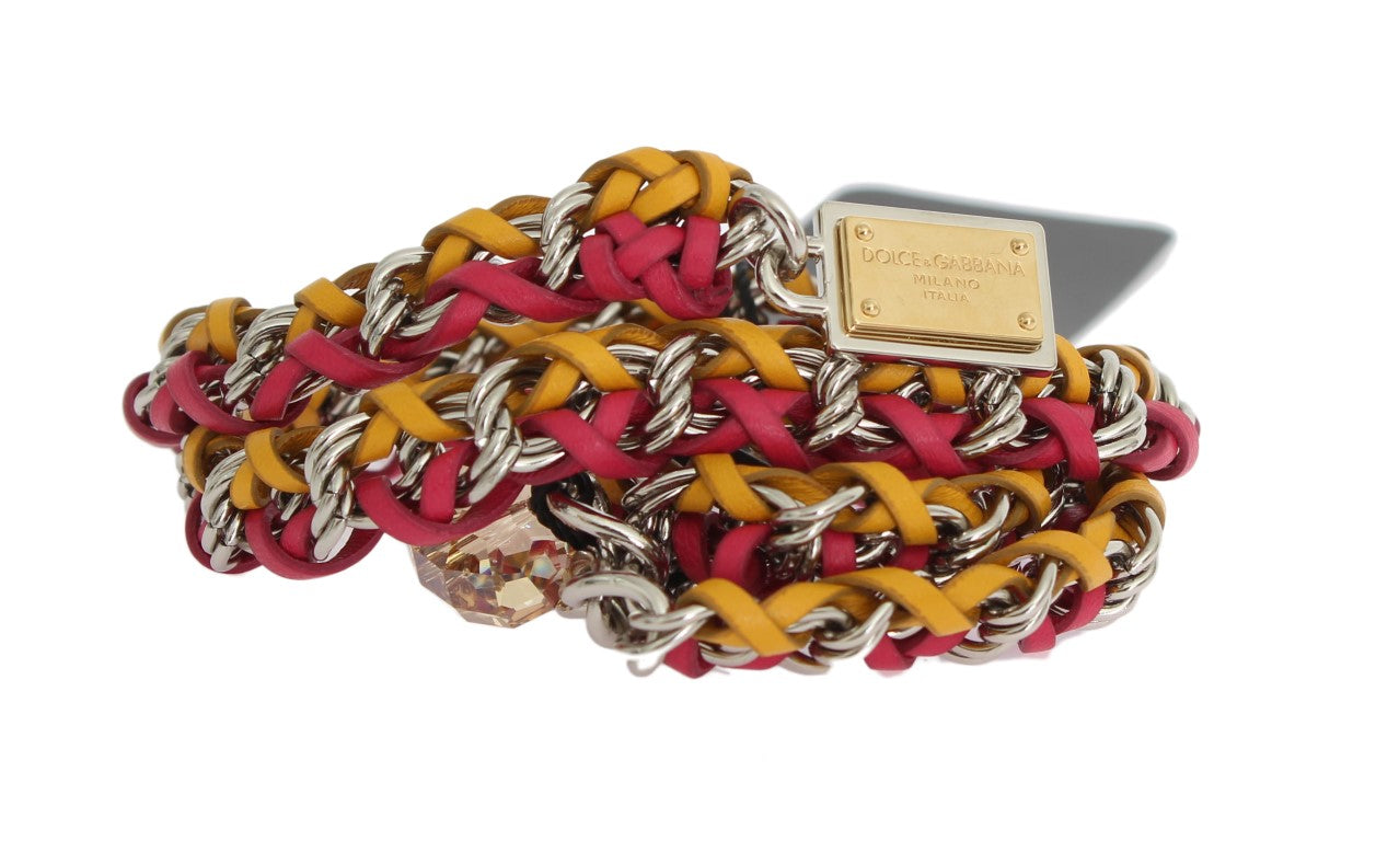 Dolce & Gabbana Rot Gelb Leder Kristall Gürtel-7