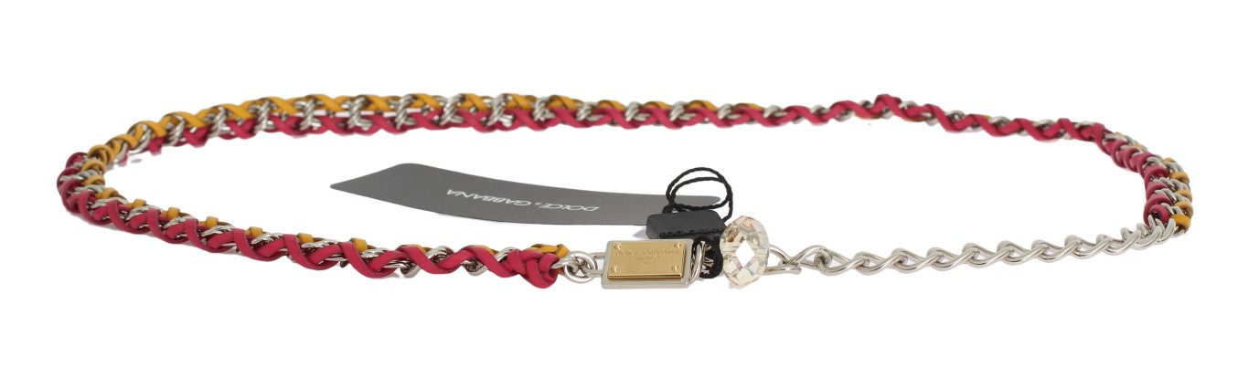Dolce & Gabbana Rot Gelb Leder Kristall Gürtel-8