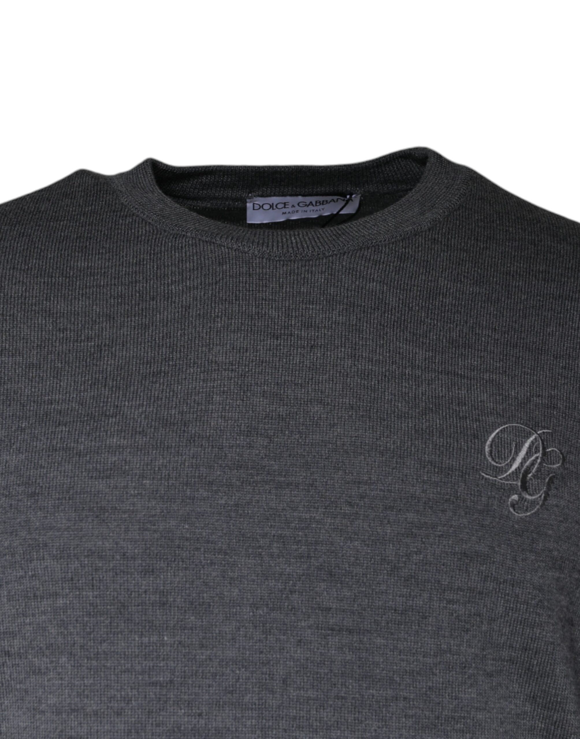 Dolce & Gabbana Dunkelgrauer Pullover mit Rundhalsausschnitt aus Wolle-3