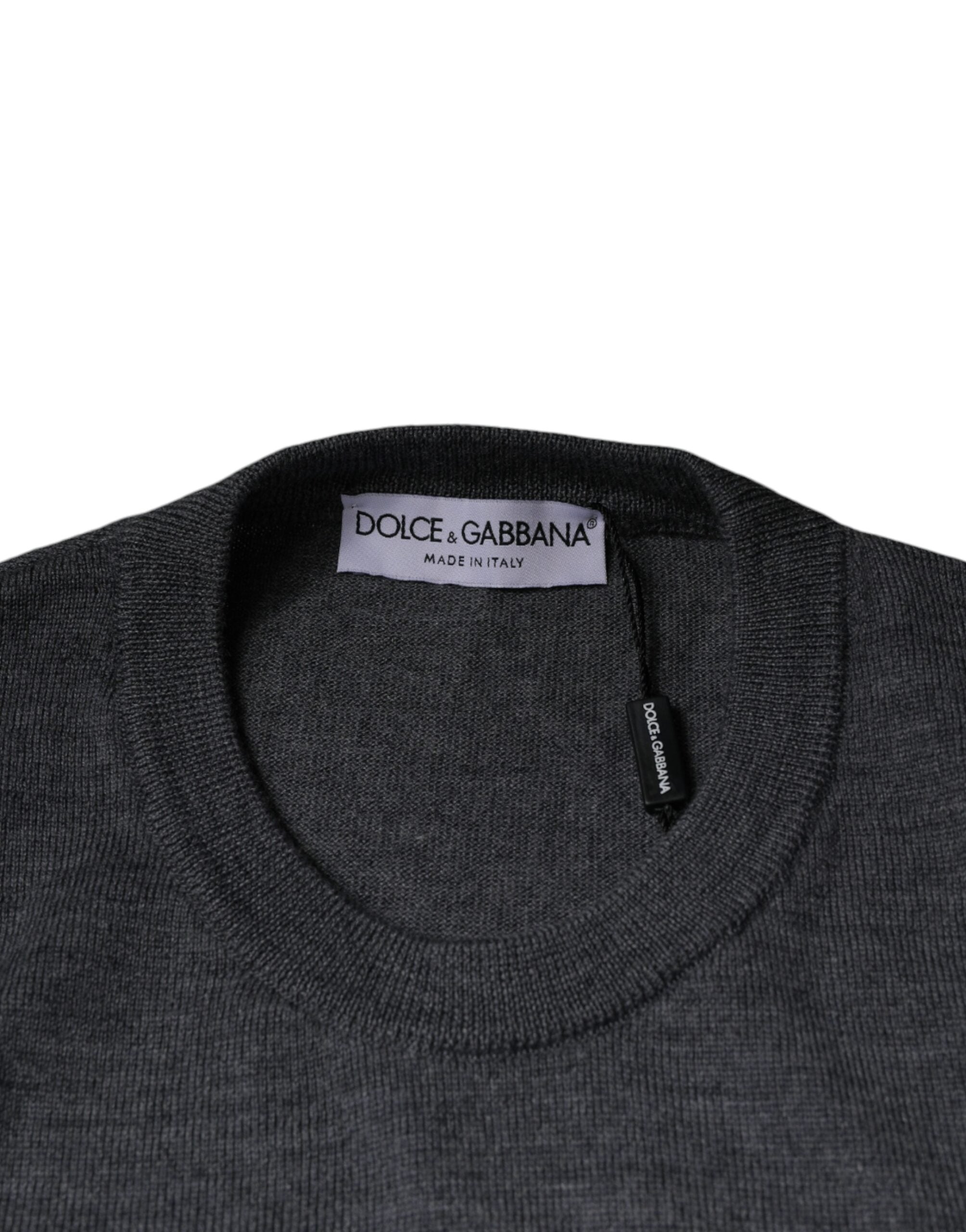Dolce & Gabbana Dunkelgrauer Pullover mit Rundhalsausschnitt aus Wolle-6