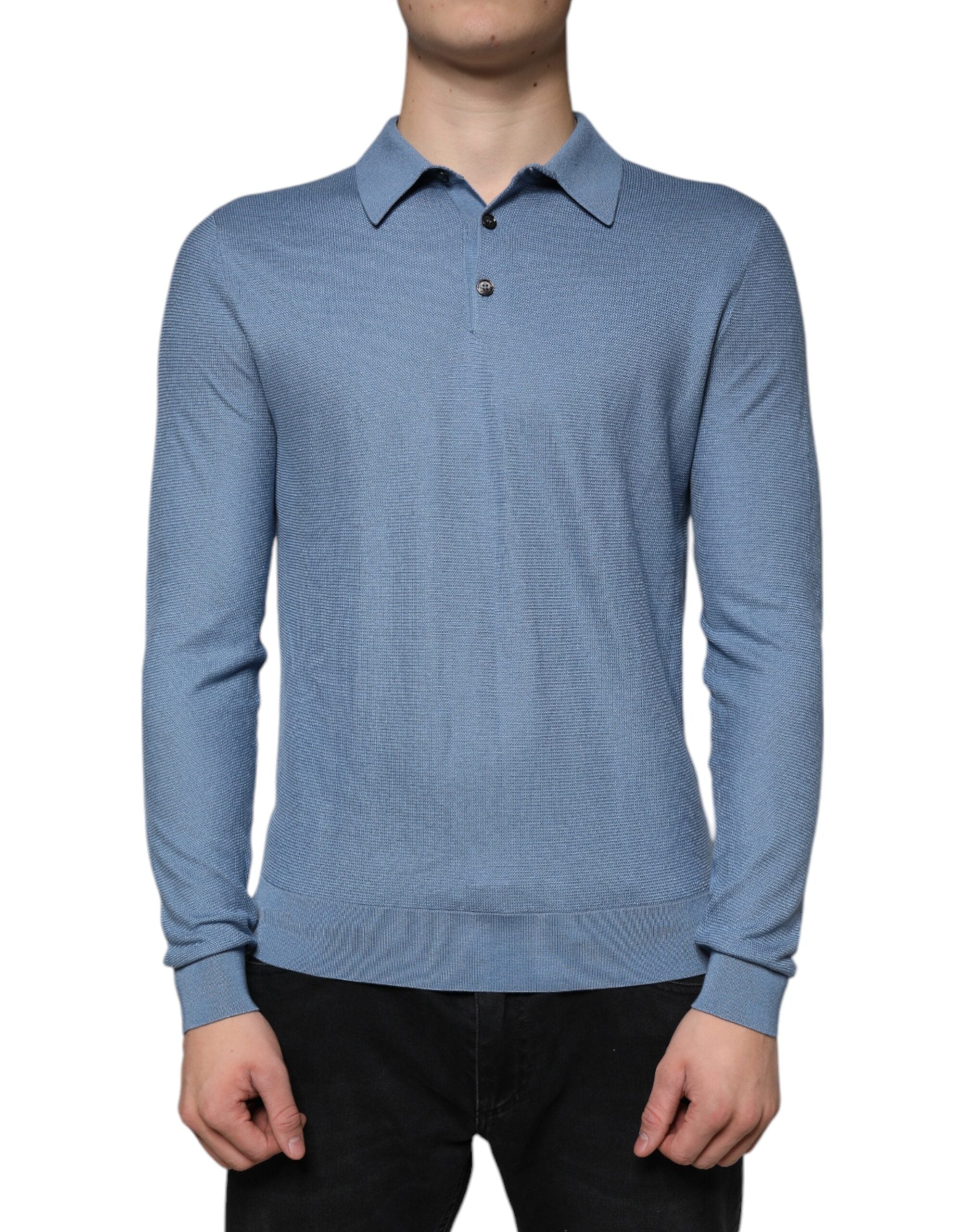 Dolce & Gabbana sky blue sweater with silk collar for men-2