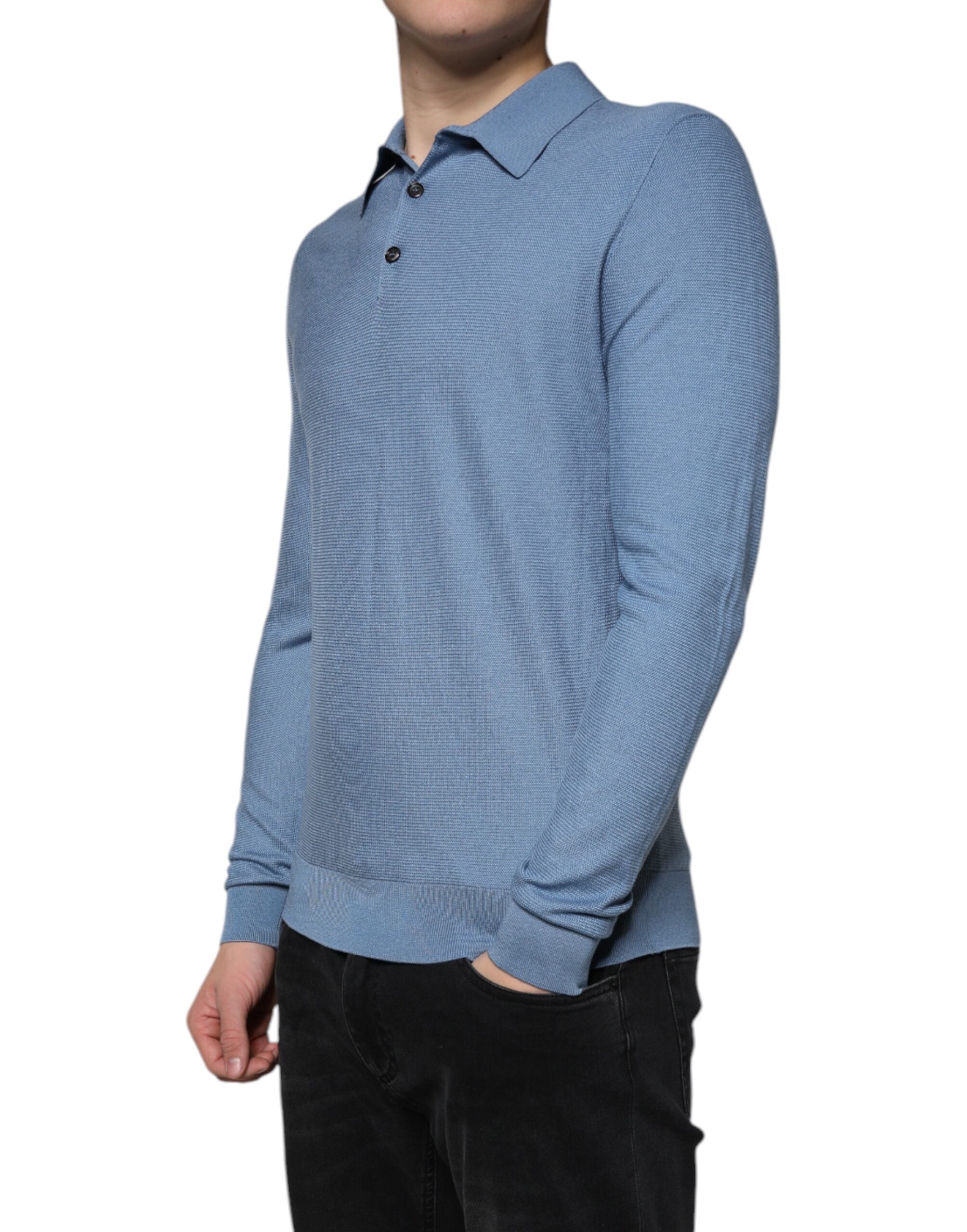 Dolce & Gabbana sky blue sweater with silk collar for men-3