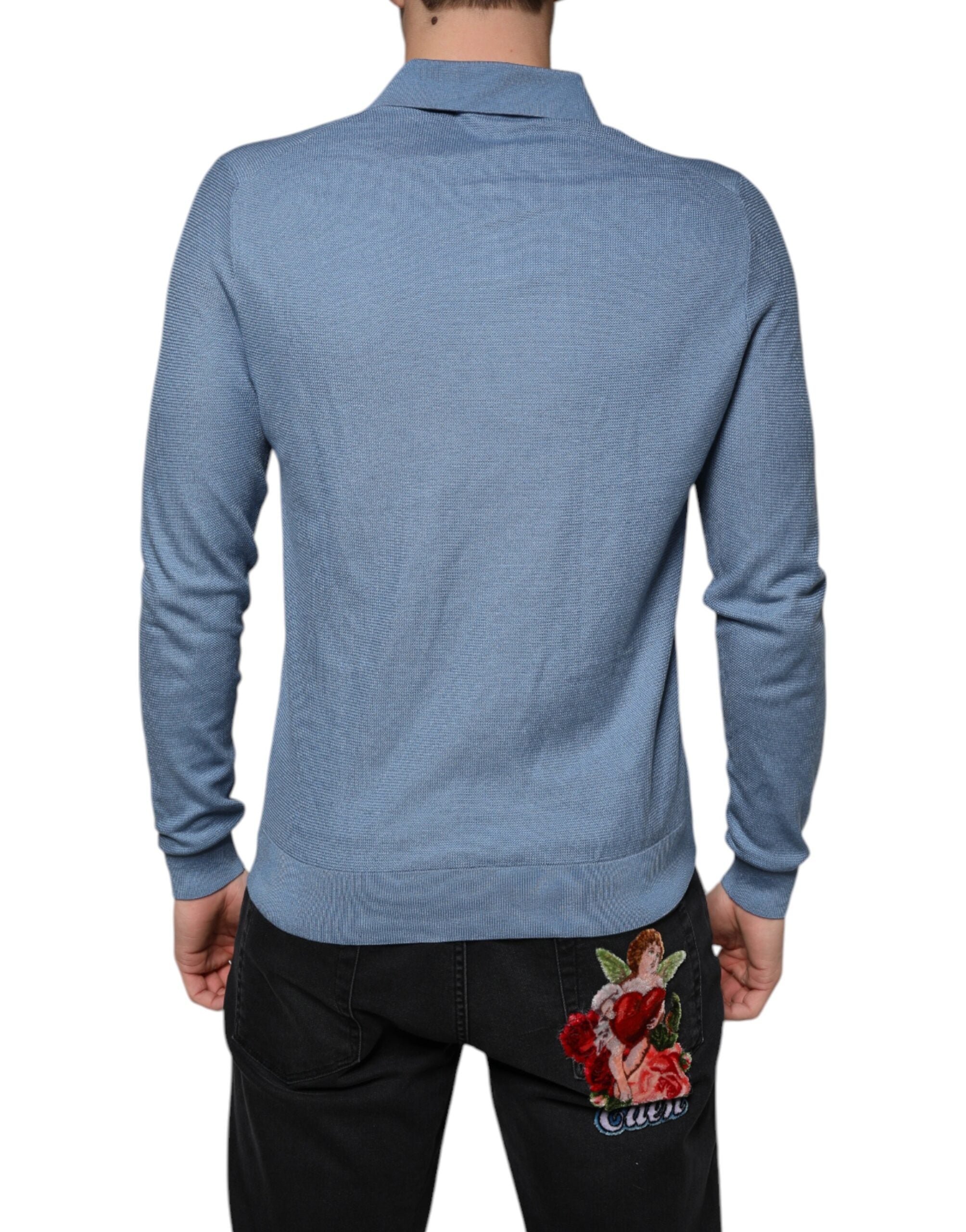 Dolce & Gabbana sky blue sweater with silk collar for men-4