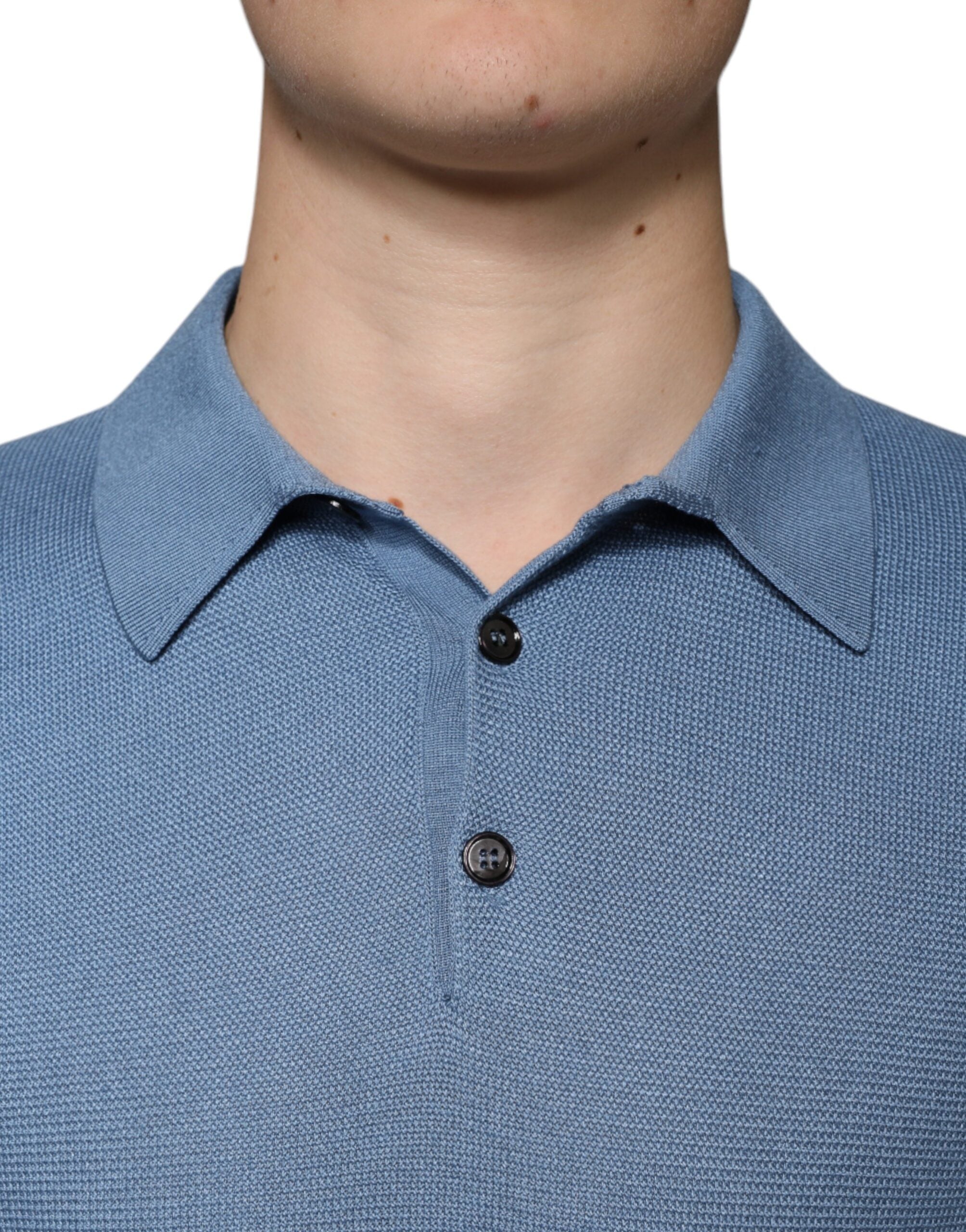 Dolce & Gabbana sky blue sweater with silk collar for men-5