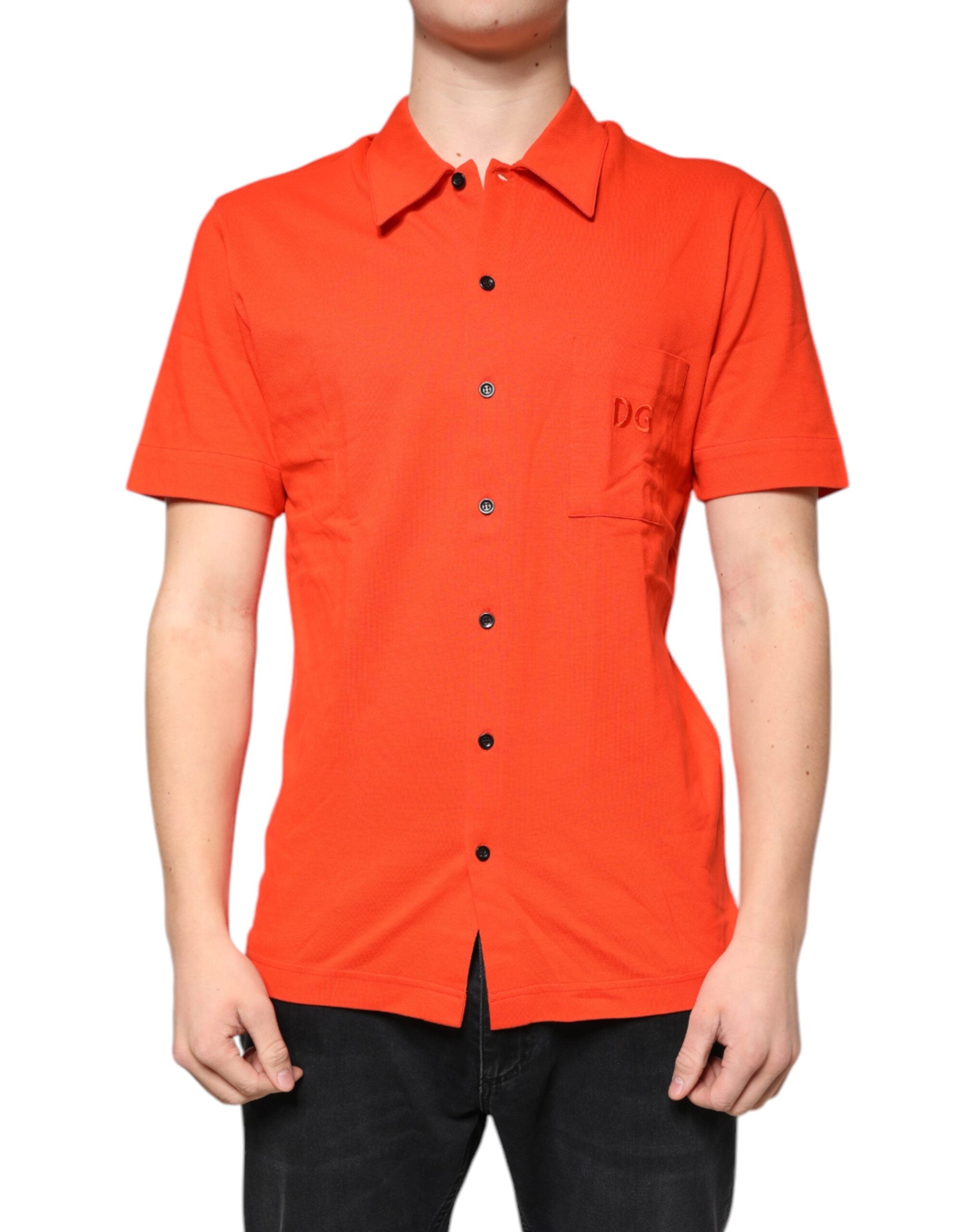 Dolce & Gabbana orange cotton polo shirt with button placket