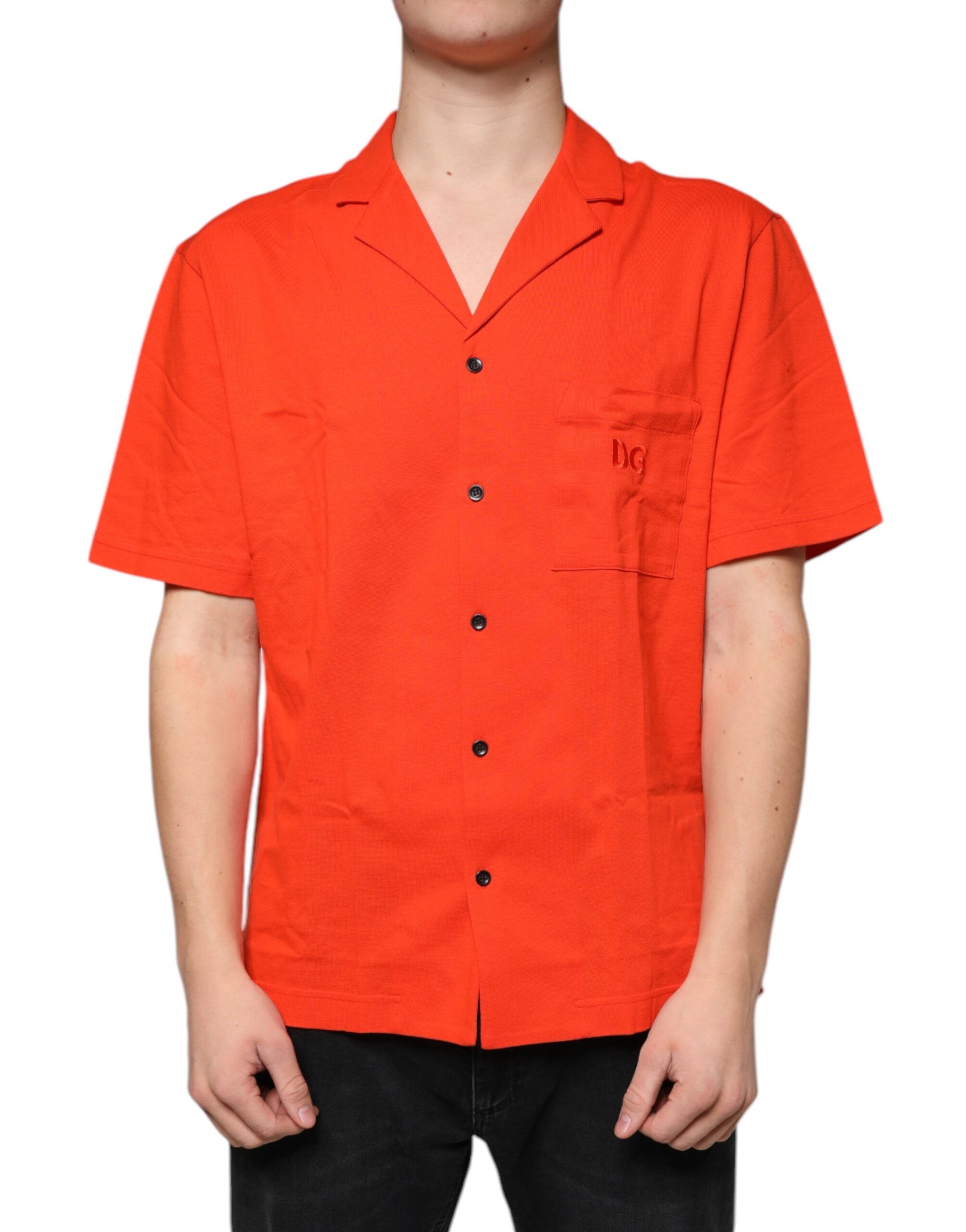 Dolce & Gabbana orange cotton polo shirt with button placket