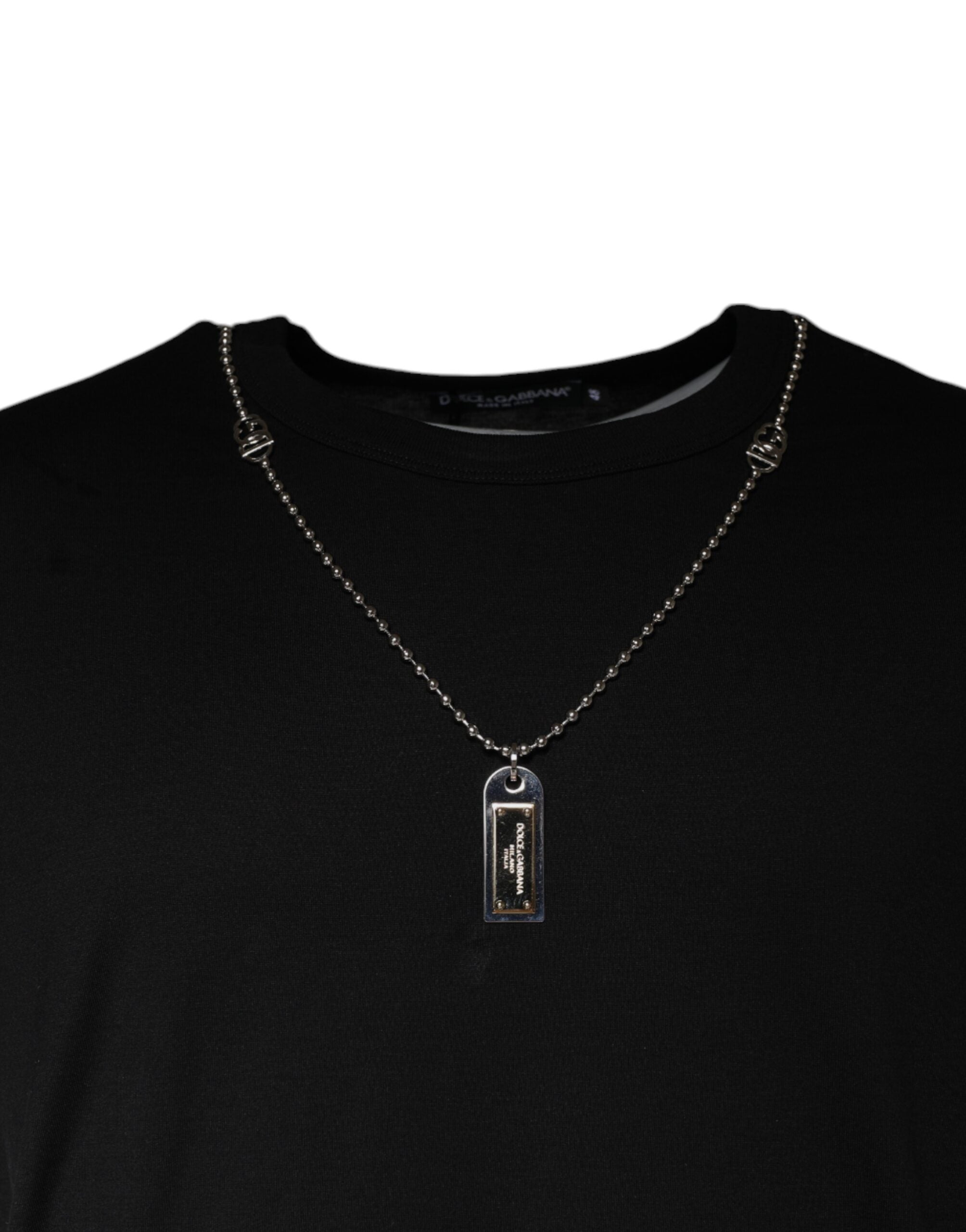 Dolce & Gabbana Black T-shirt with cotton chain embellishment-3