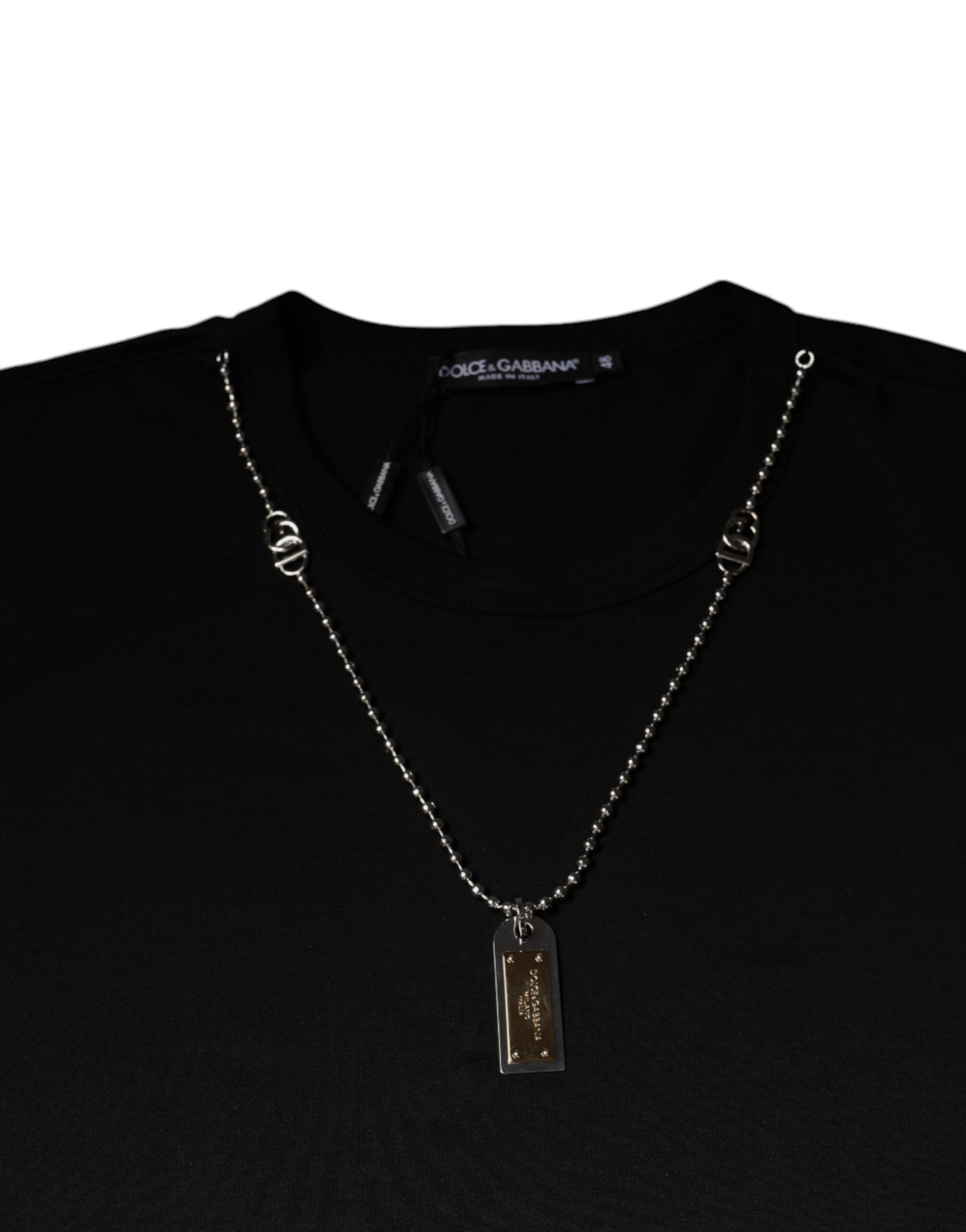 Dolce & Gabbana Black T-shirt with cotton chain embellishment-7