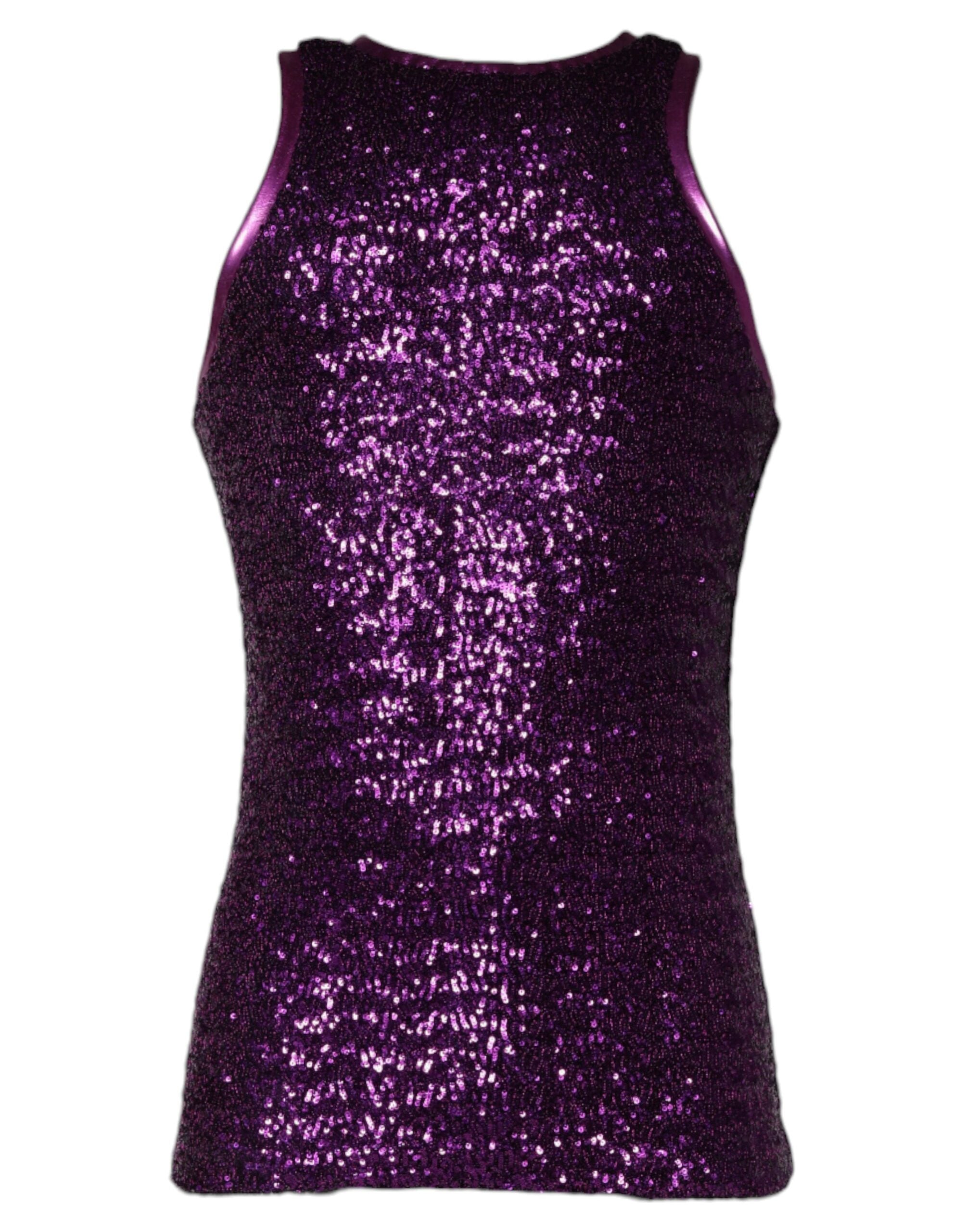 Dolce & Gabbana Purple Sequin Round Neck Sleeveless T-shirt-2