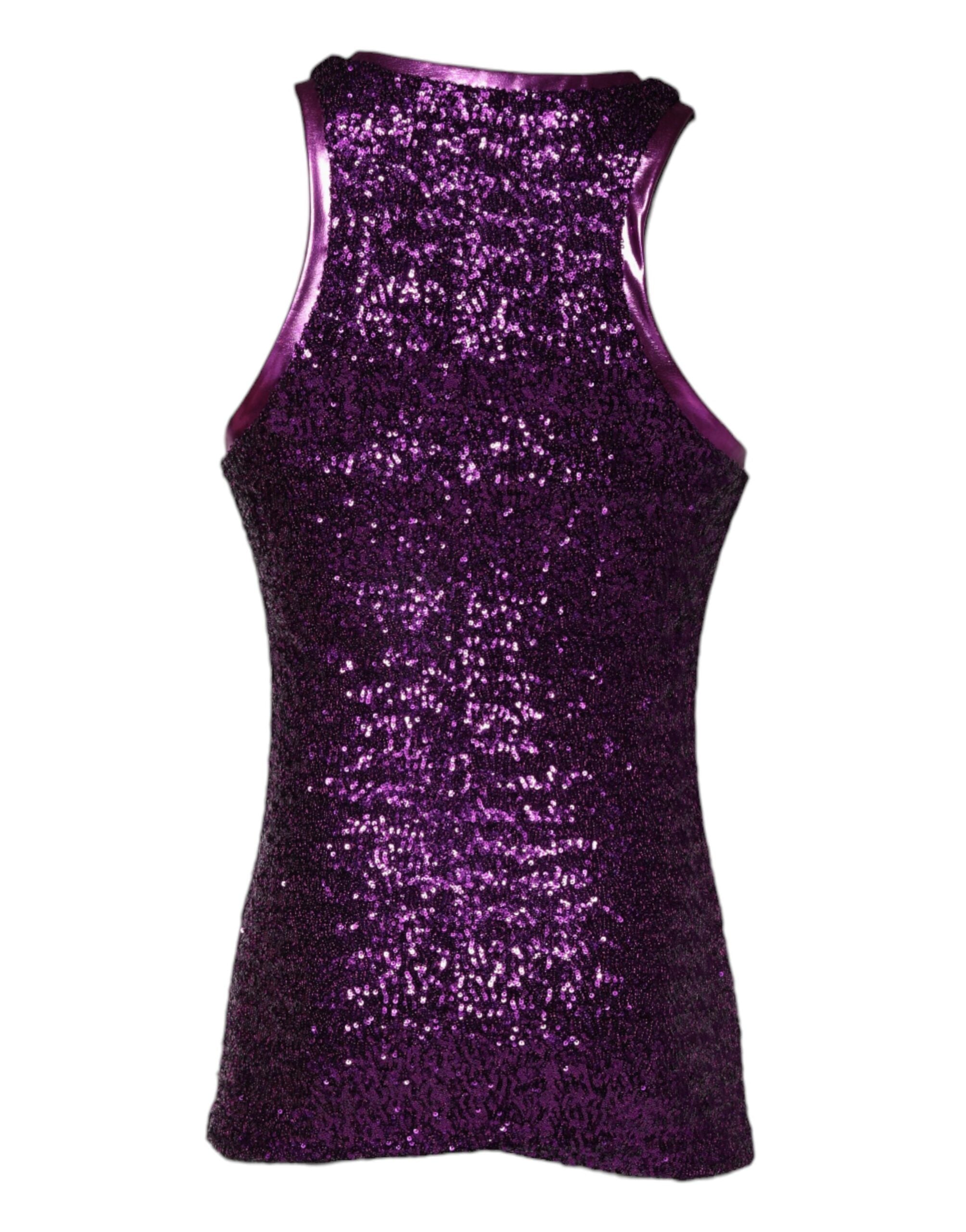 Dolce & Gabbana Purple Sequin Round Neck Sleeveless T-shirt-4