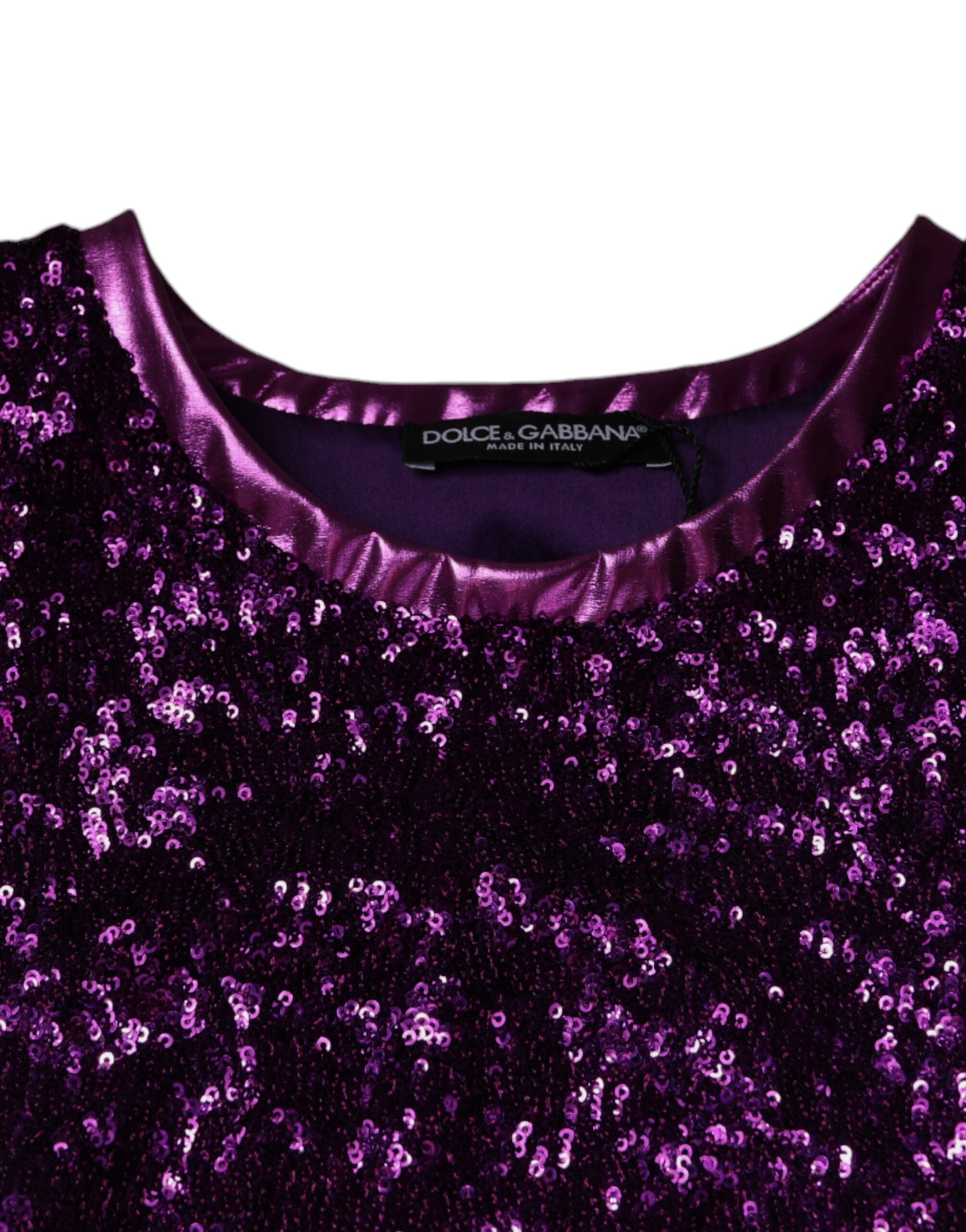Dolce & Gabbana Purple Sequin Round Neck Sleeveless T-shirt-5