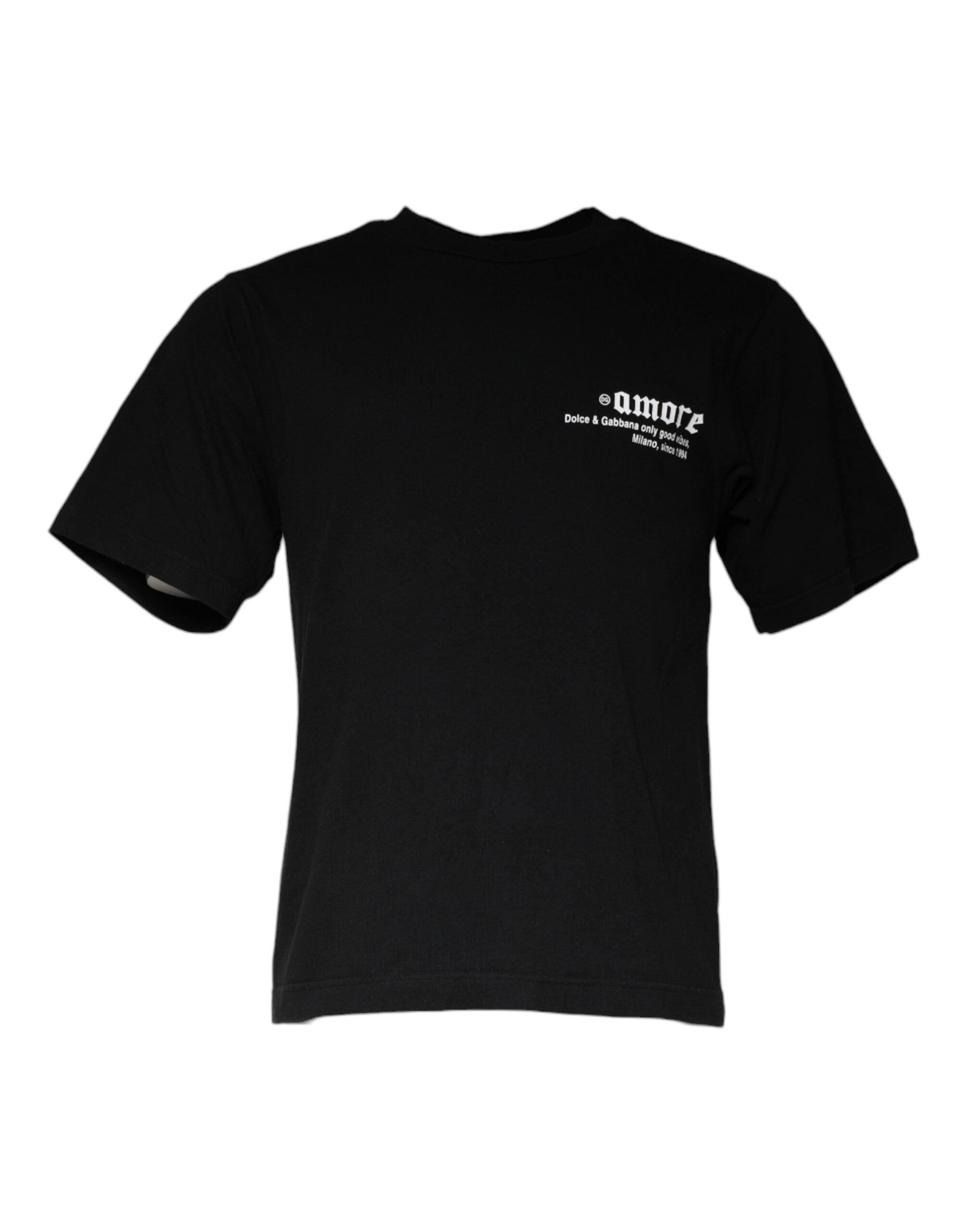 Dolce & Gabbana Black Amore Print T-Shirt with Round Neck in Cotton