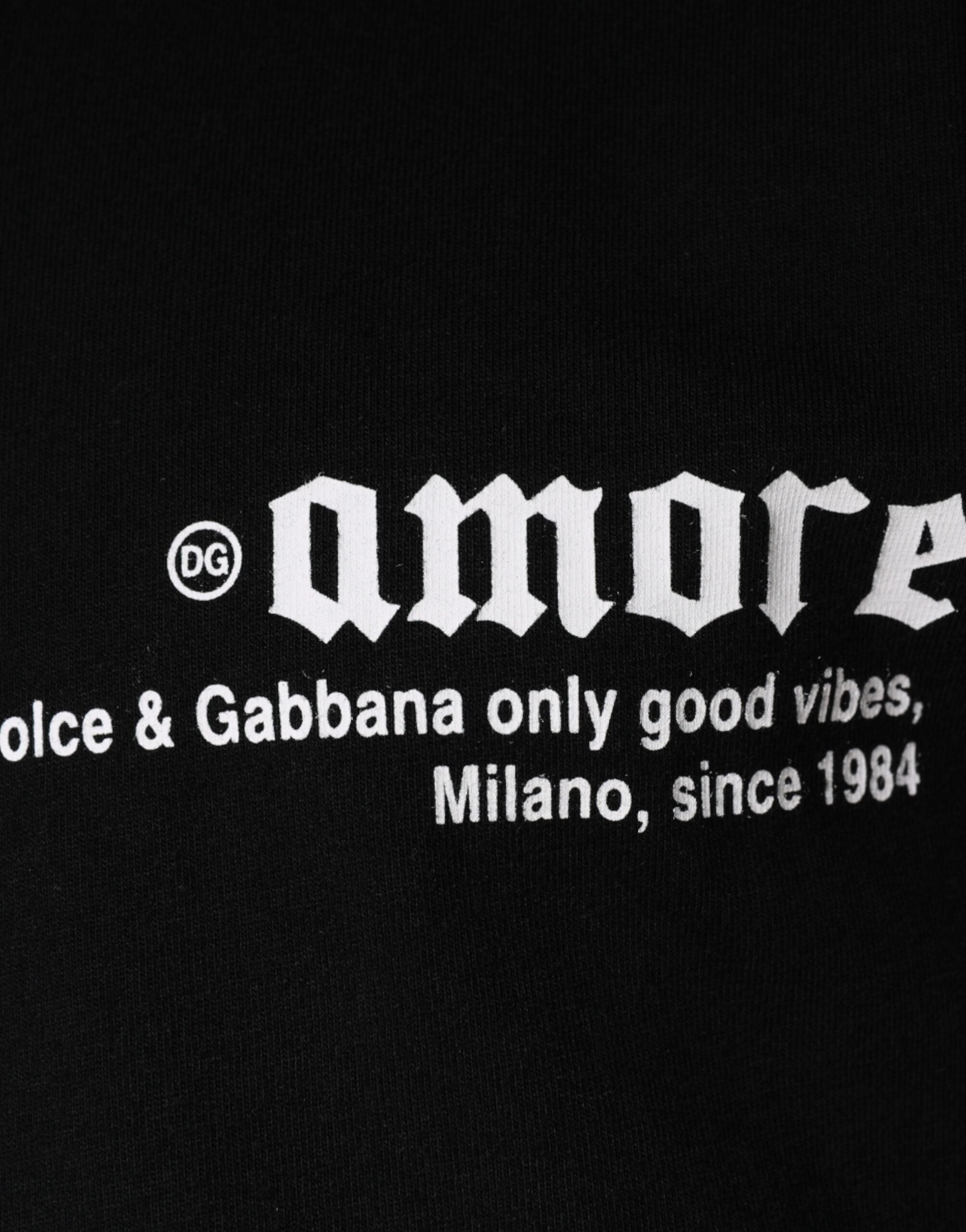 Dolce & Gabbana Black Amore Print T-Shirt with Round Neck in Cotton-5