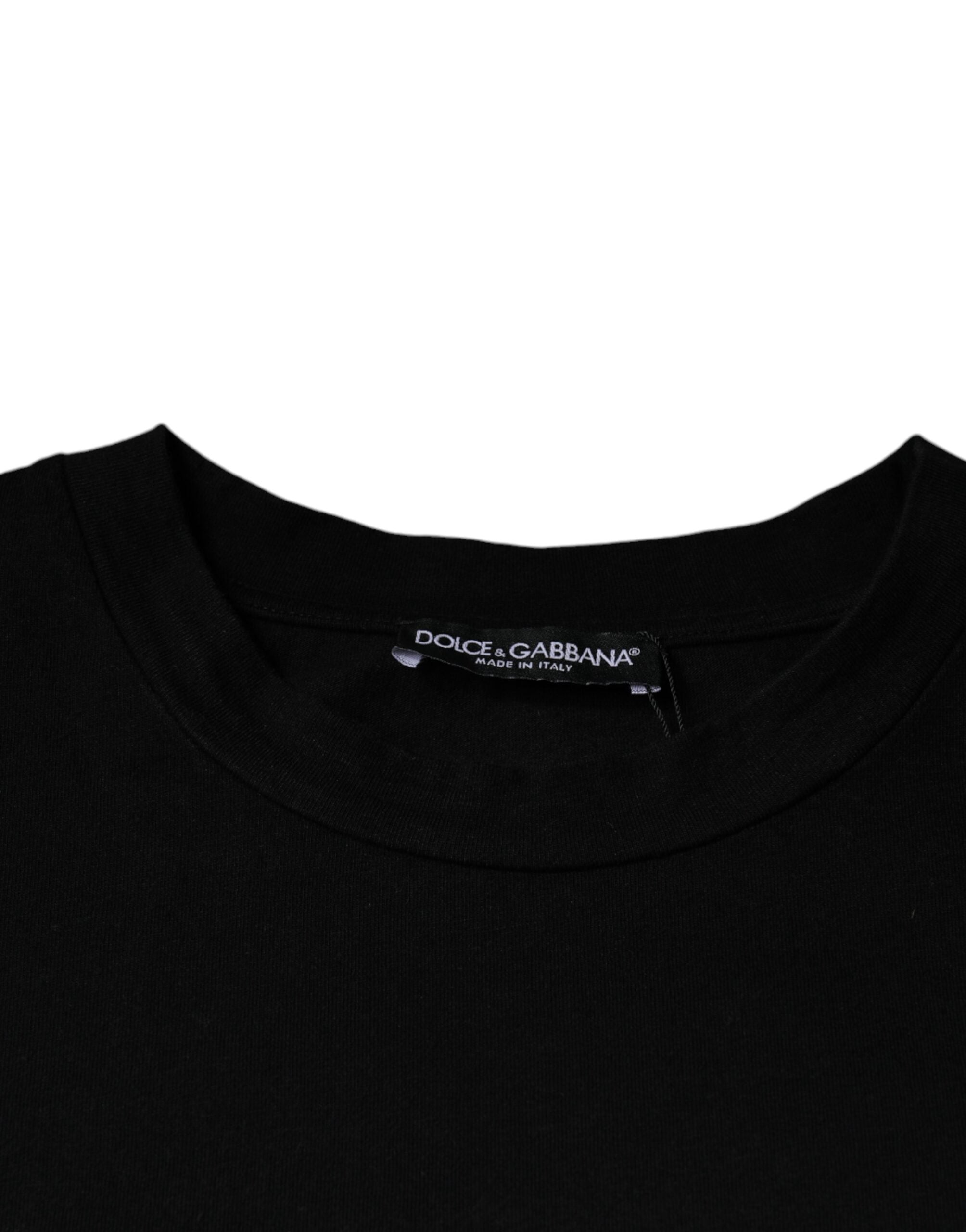 Dolce & Gabbana Black Amore Print T-Shirt with Round Neck in Cotton-7